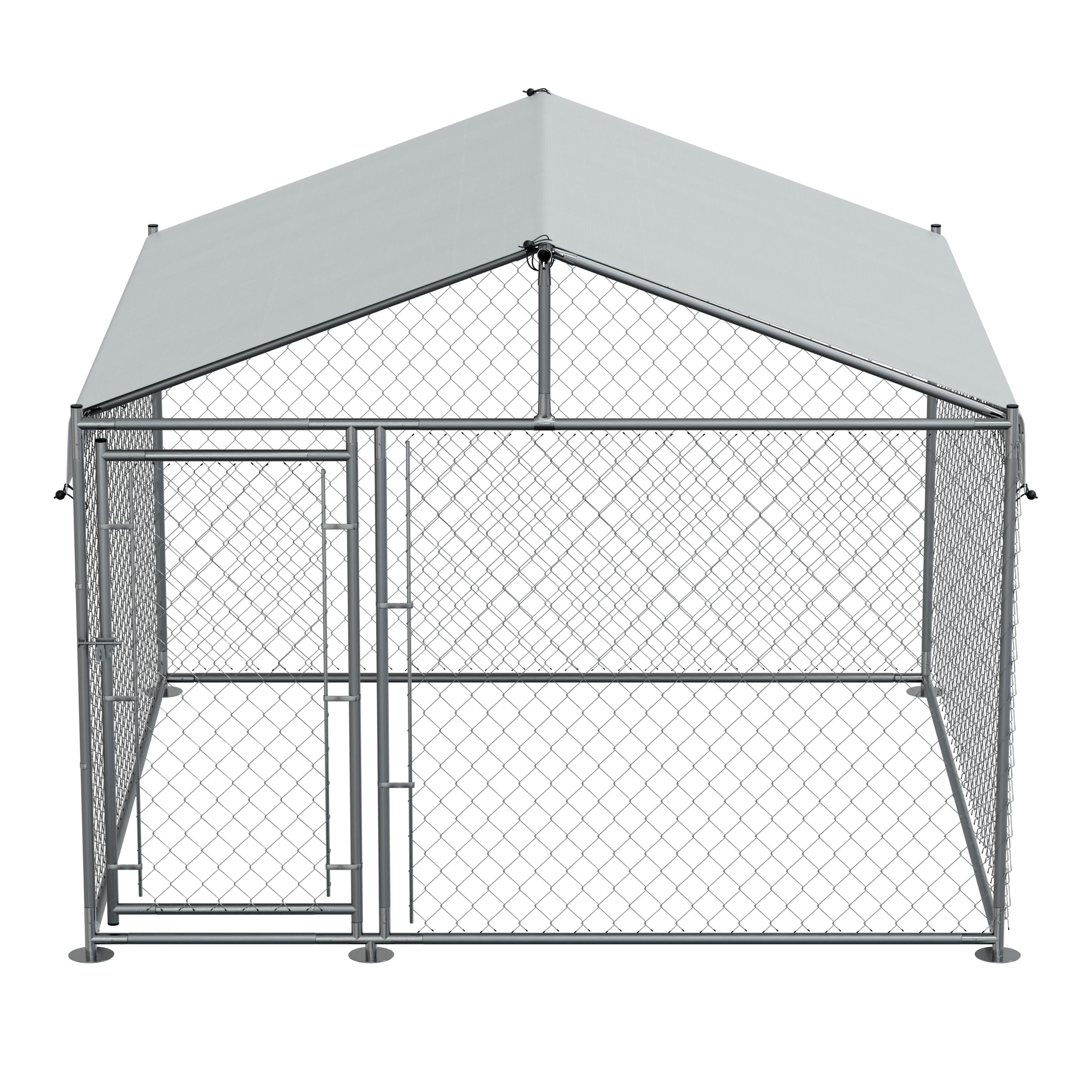 Galvanised Steel Dog Kennel with Roof Cover & Chain Link Fencing, 2x2x1.5m - DG281