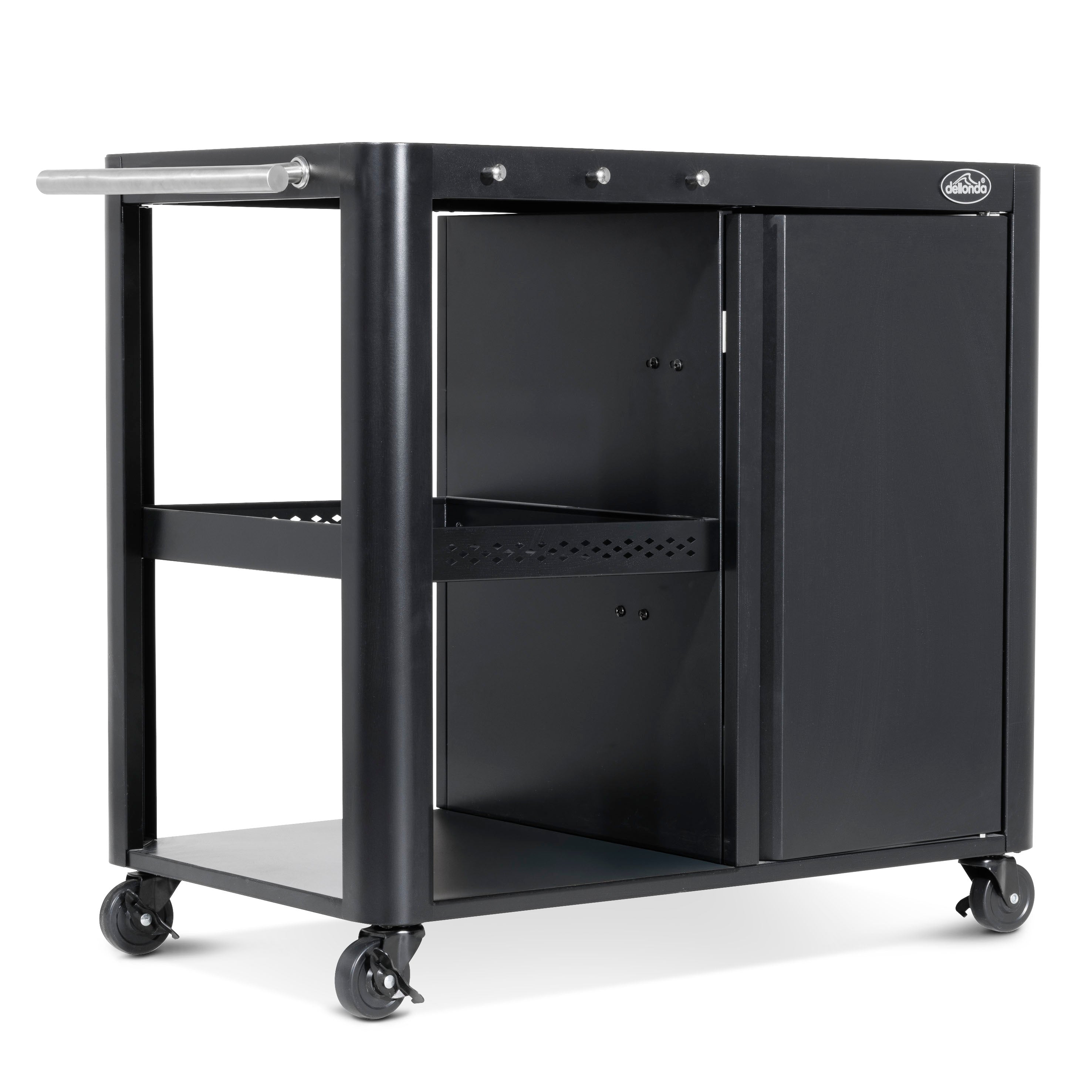 BBQ/Plancha Trolley with Cupboard, Extension Table & Utensil Hooks - Black - DG282