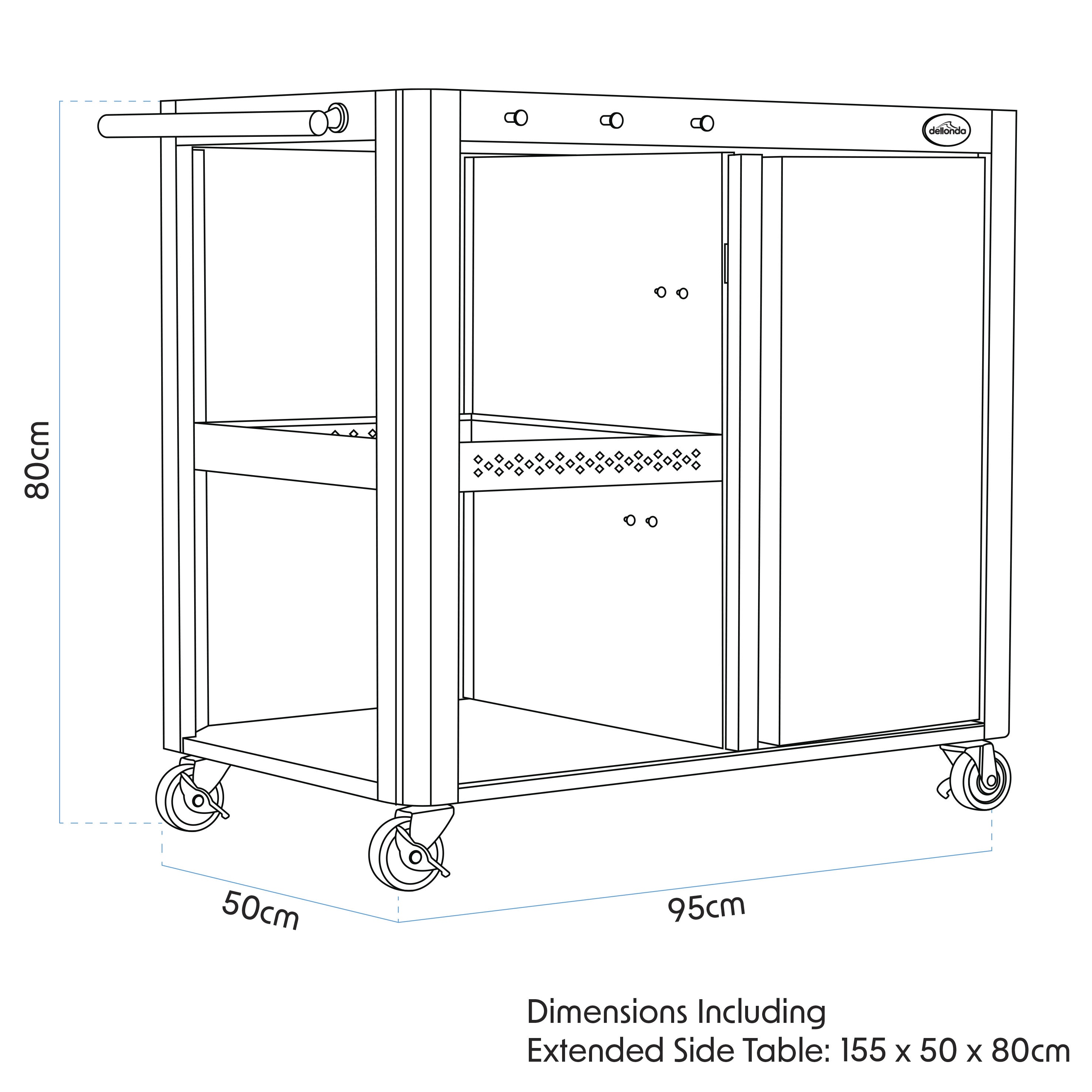 BBQ/Plancha Trolley with Cupboard, Extension Table & Utensil Hooks - Black - DG282