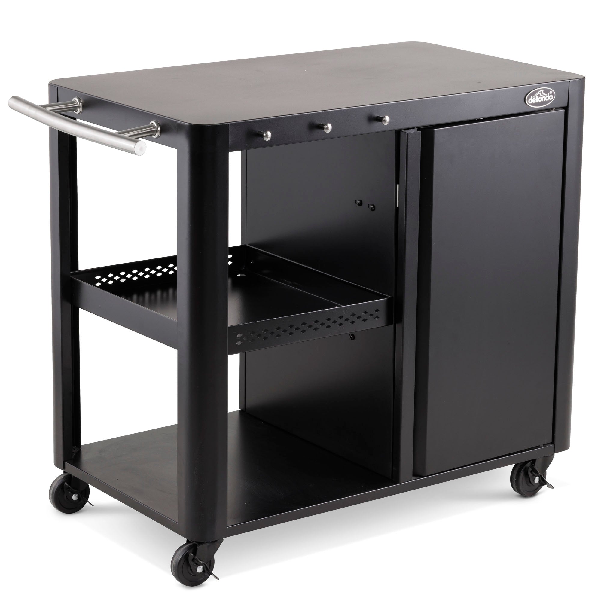 BBQ/Plancha Trolley with Cupboard, Extension Table & Utensil Hooks - Black - DG282