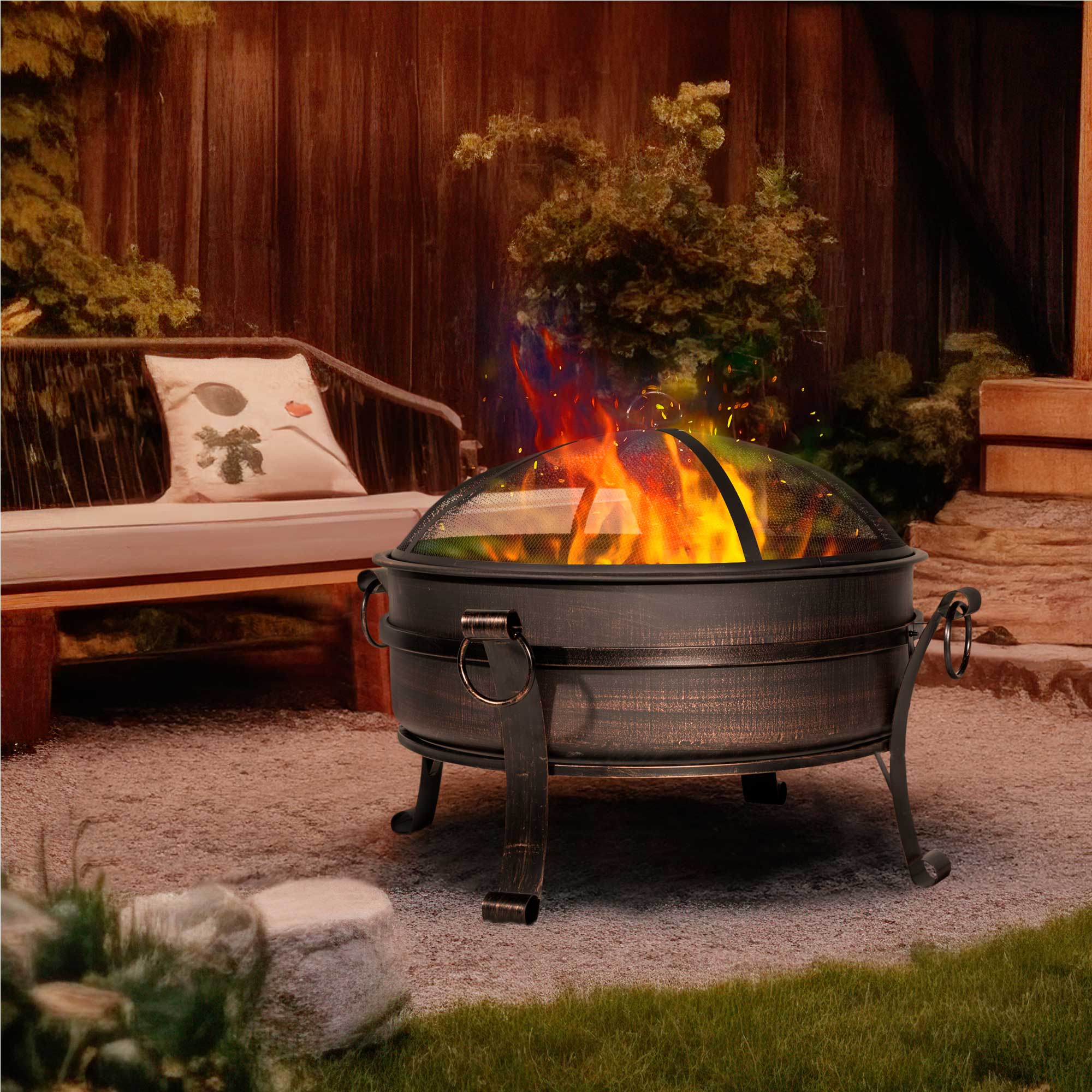 30" Deluxe 2-in-1 Outdoor Fire Pit & Coffee Table, Antique Bronze Effect - DG42