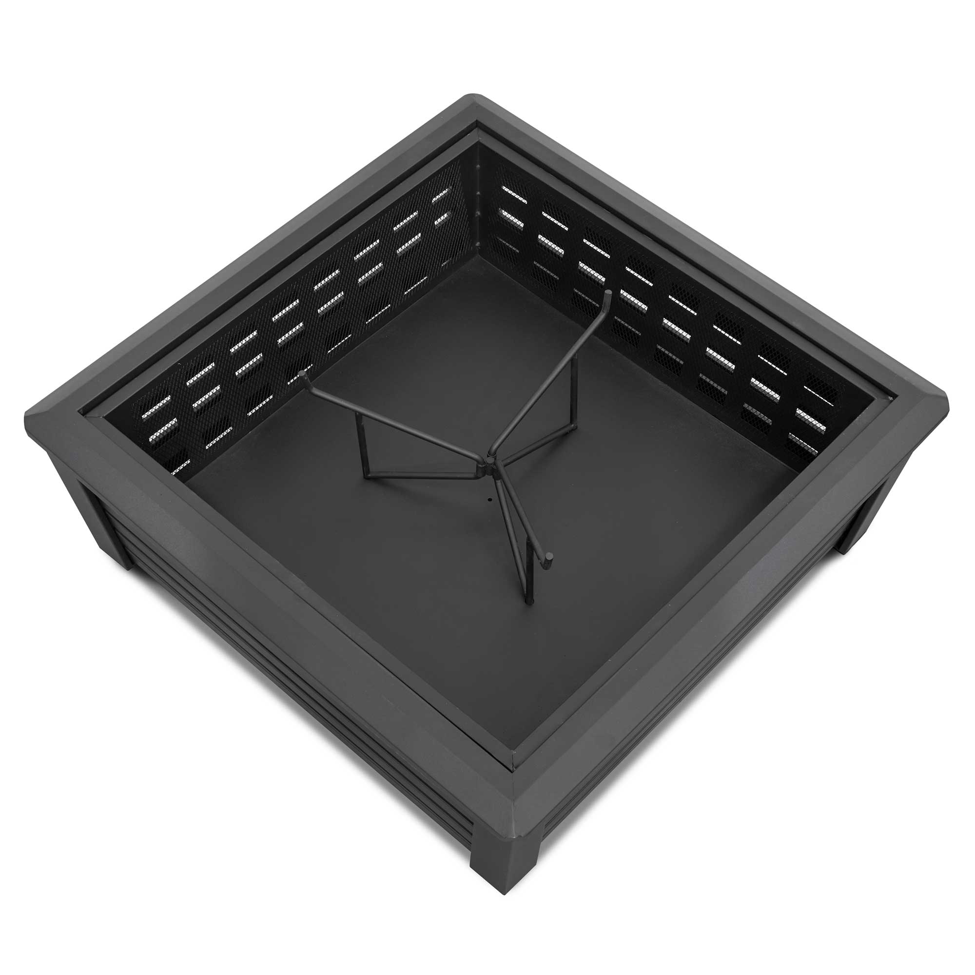 35" Square Outdoor Fire Pit, Mesh Screen Lid, Black with Water Resistant Drawstring Cover - DG238