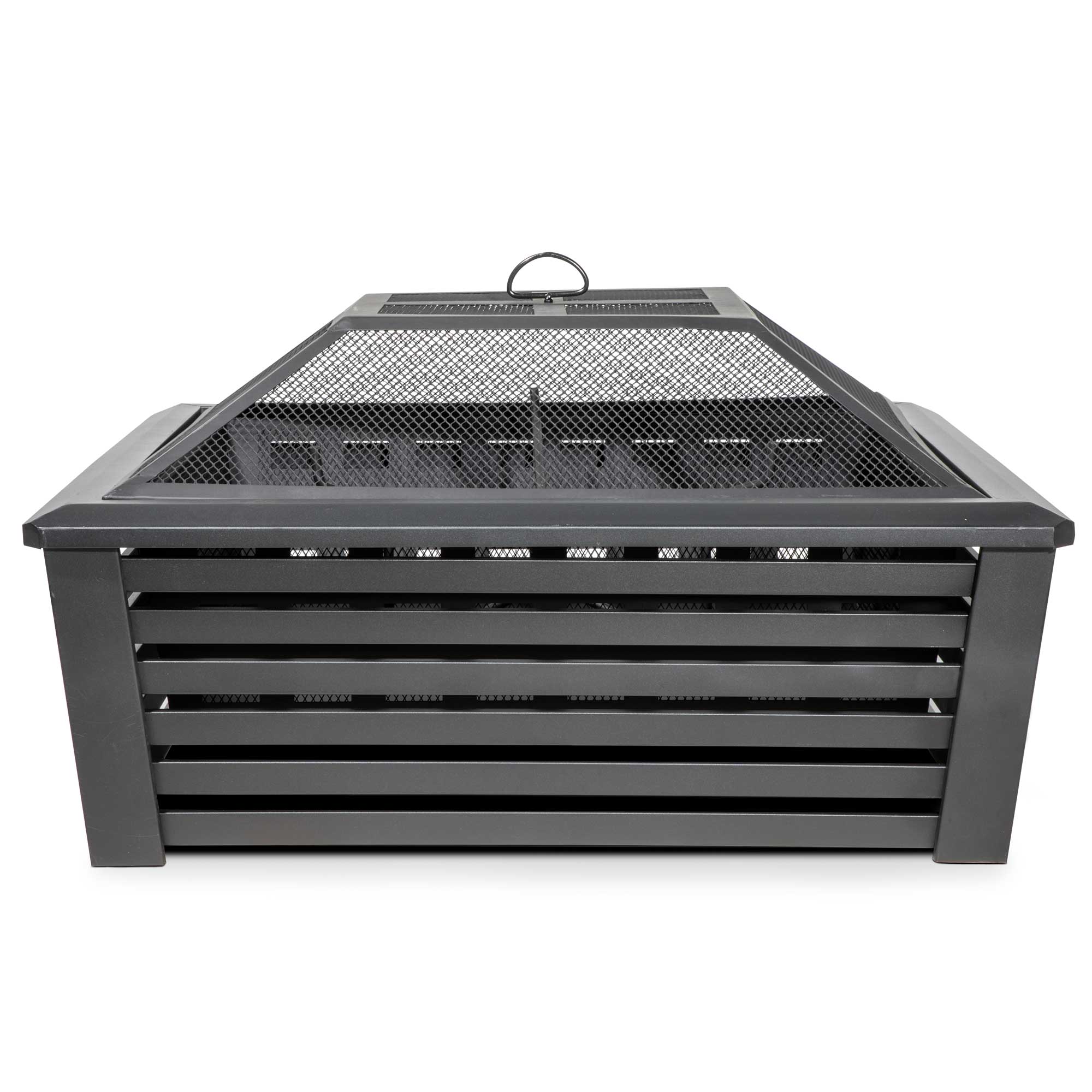 35" Square Outdoor Fire Pit, Mesh Screen Lid, Black with Water Resistant Drawstring Cover - DG238