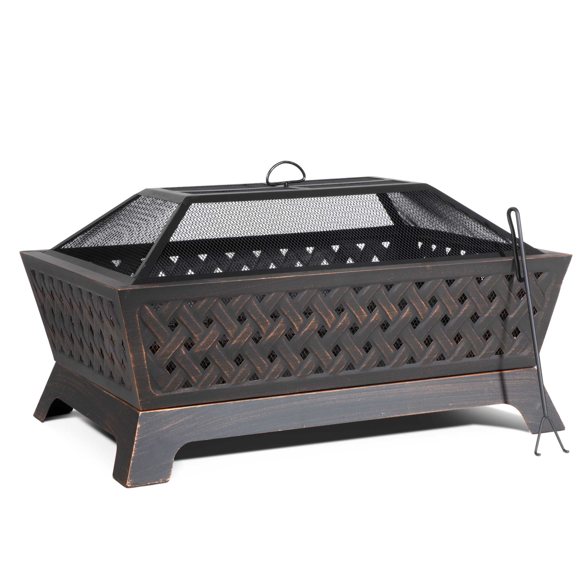 35" Rectangular Outdoor Fire Pit, Antique Bronze Effect & Water Resistant Drawstring Cover - DG239