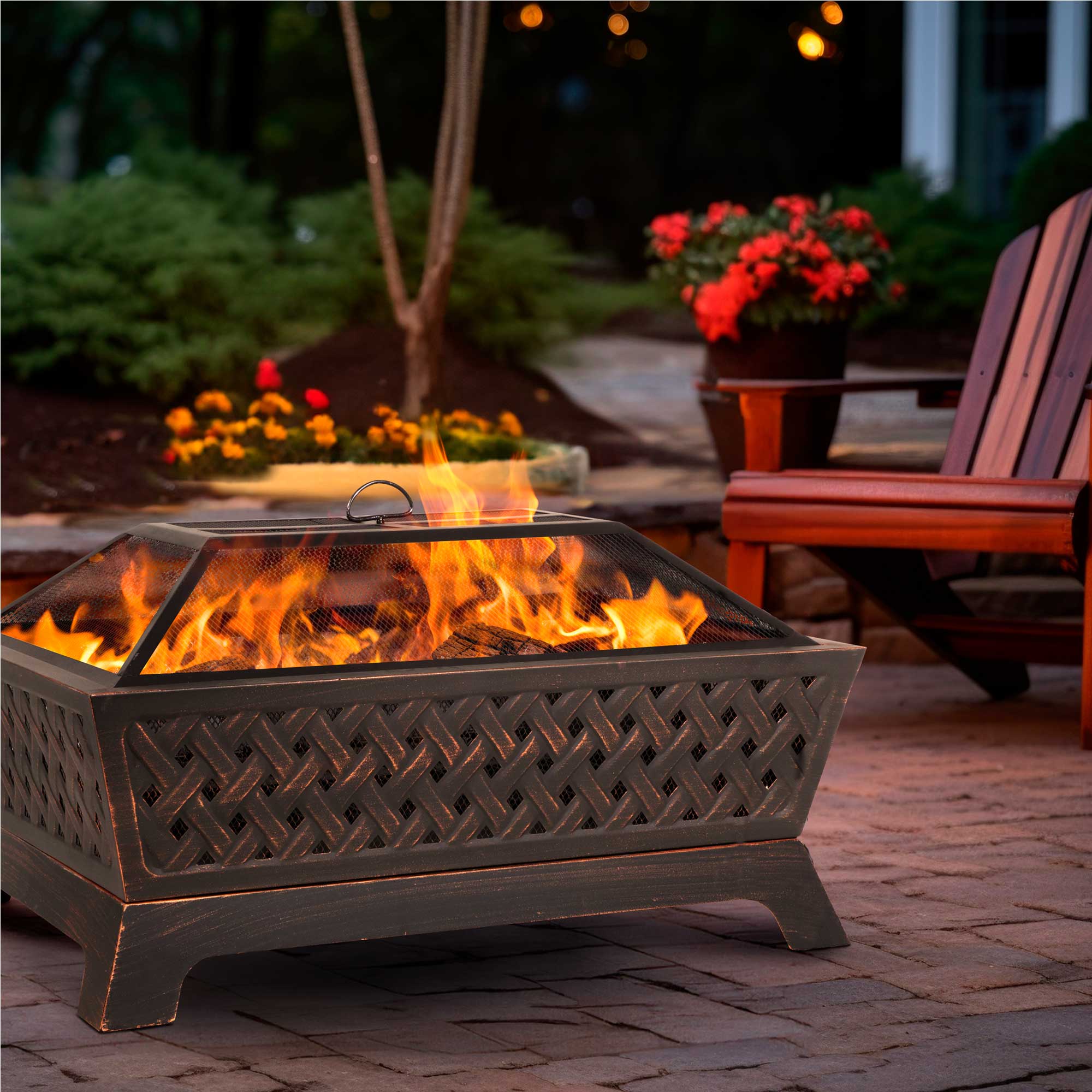 35" Rectangular Outdoor Fire Pit, Antique Bronze Effect - DG44