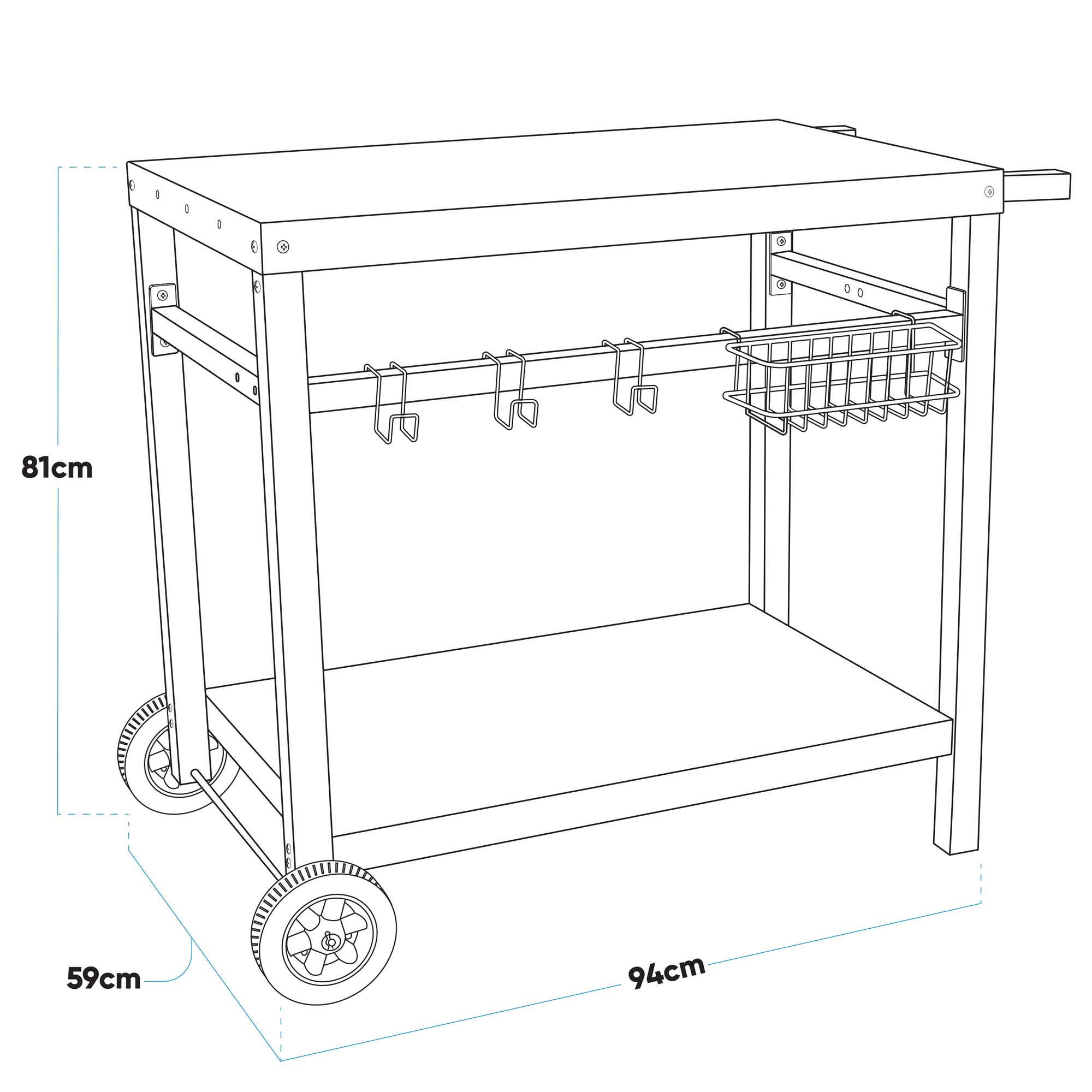 Barbecue/Plancha Trolley for Outdoor Grilling/Cooking with Utensil Holder - DG45