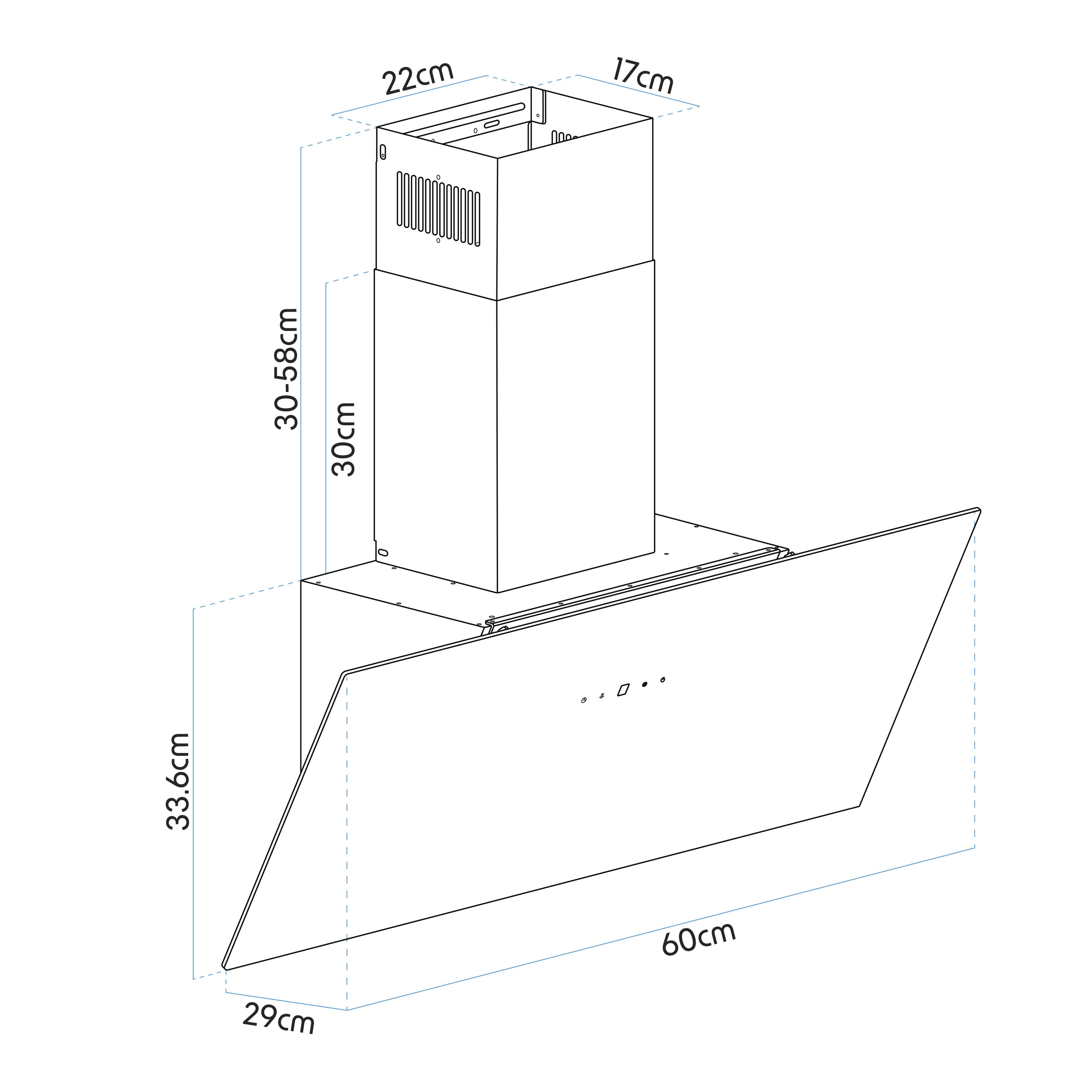 Baridi 60cm Angled Chimney Cooker Hood with Carbon Filters, Touch Controls & LED Lamp, Black Glass - DH105