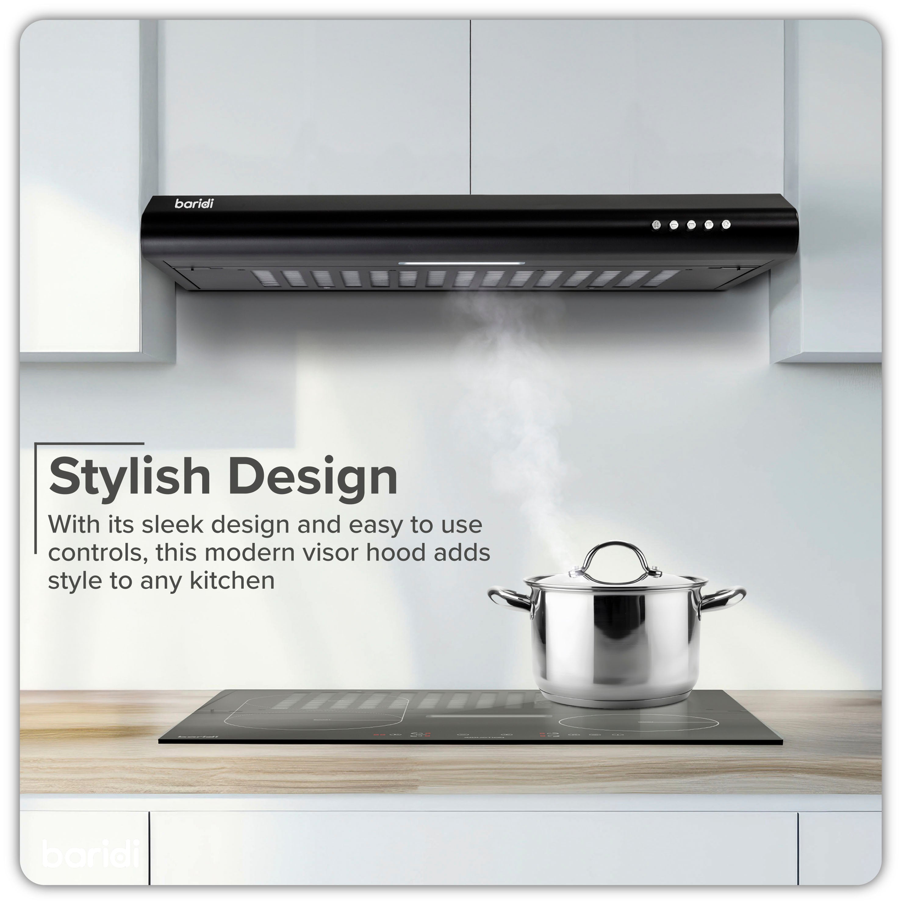 Baridi 60cm Visor Cooker Hood Extractor Fan for Undercabinets,  Black - DH107