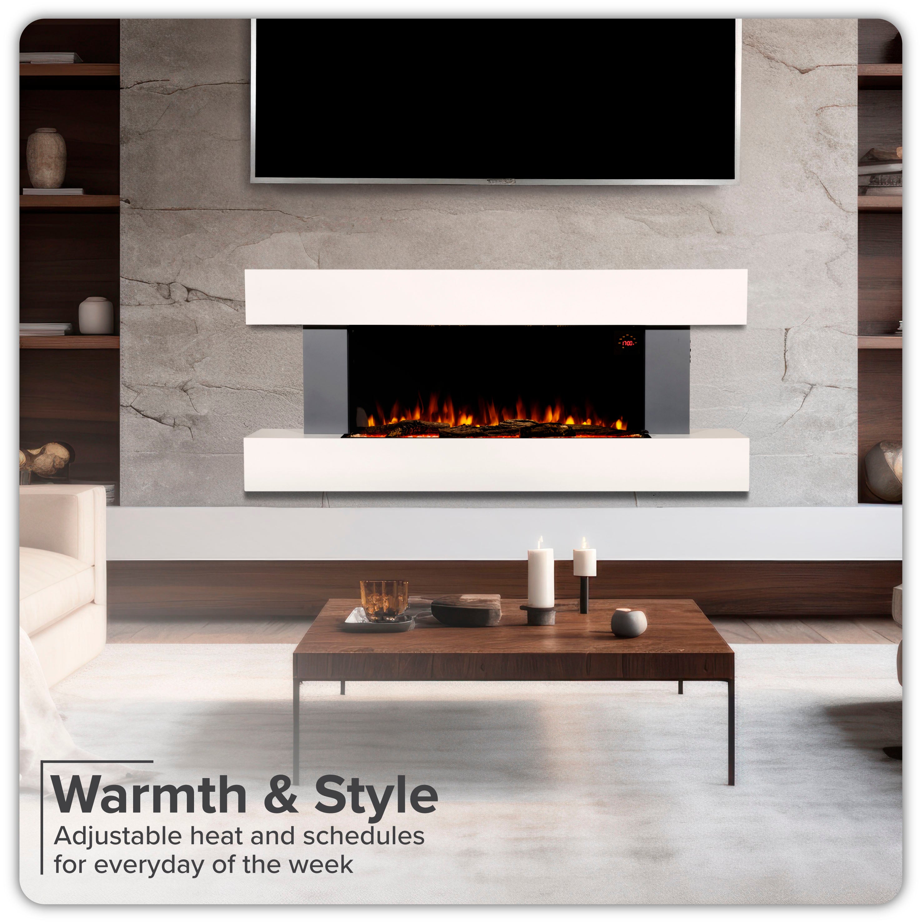 Baridi 52" Electric Fireplace, Wall Mounting with LED Flame Effects, Grey - DH112