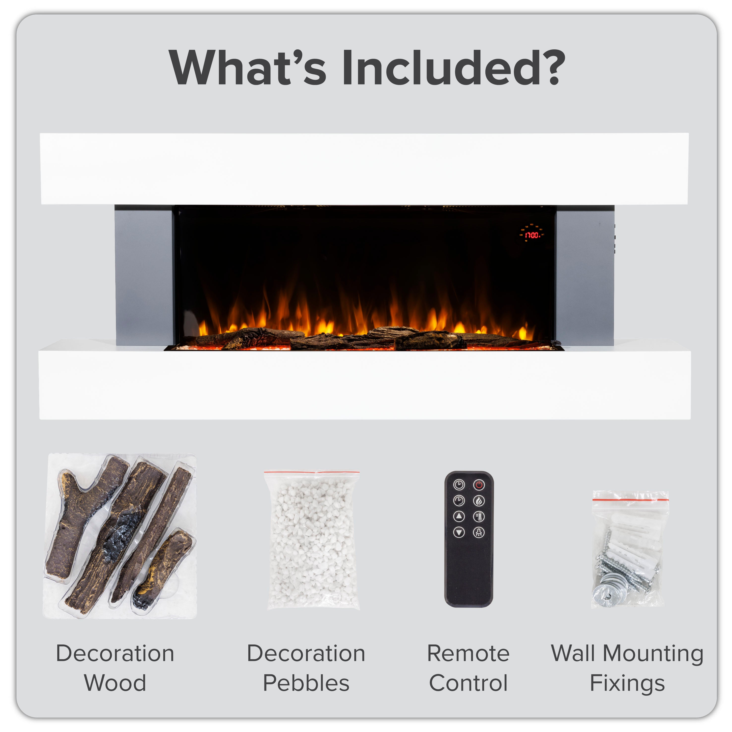 Baridi 52" Electric Fireplace, Wall Mounting with LED Flame Effects, Grey - DH112