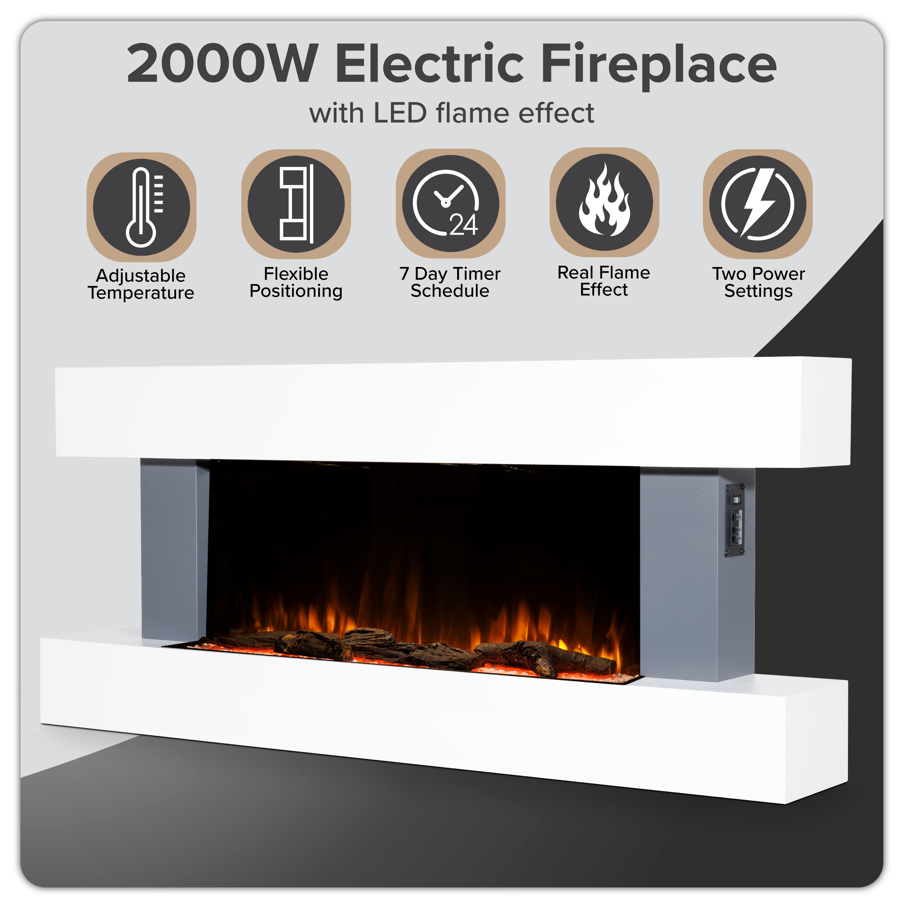 Baridi 52" Electric Fireplace, Wall Mounting with LED Flame Effects, Grey - DH112