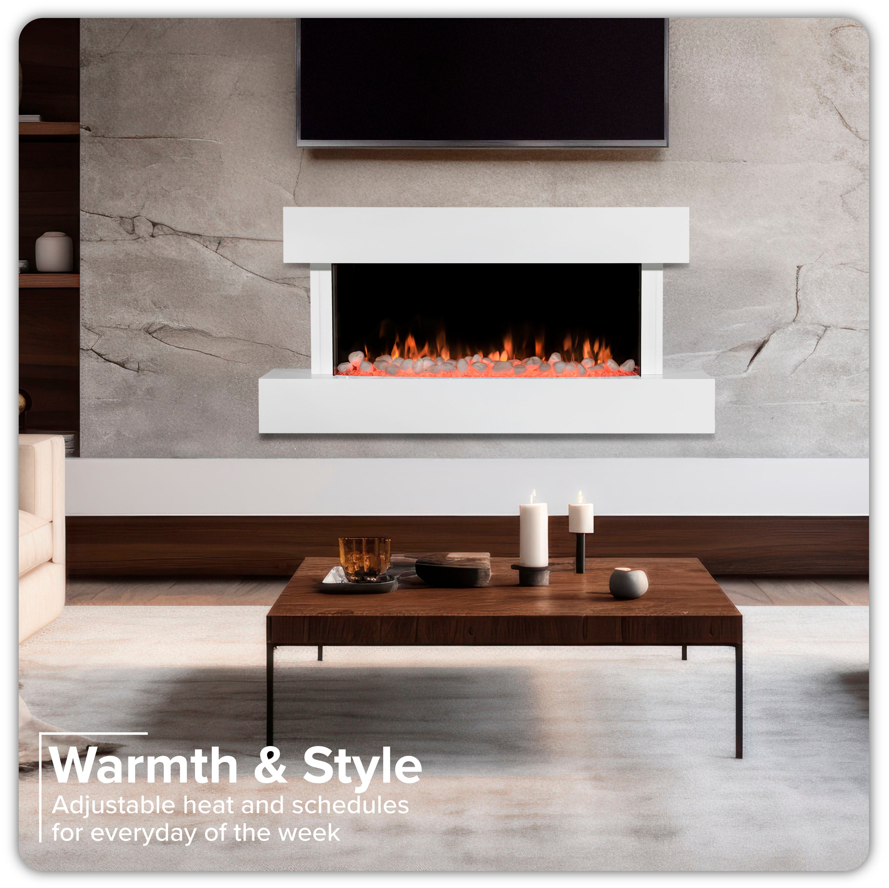 Baridi 46" Electric Fireplace, Wall Mounting with LED Flame Effects,  White - DH113