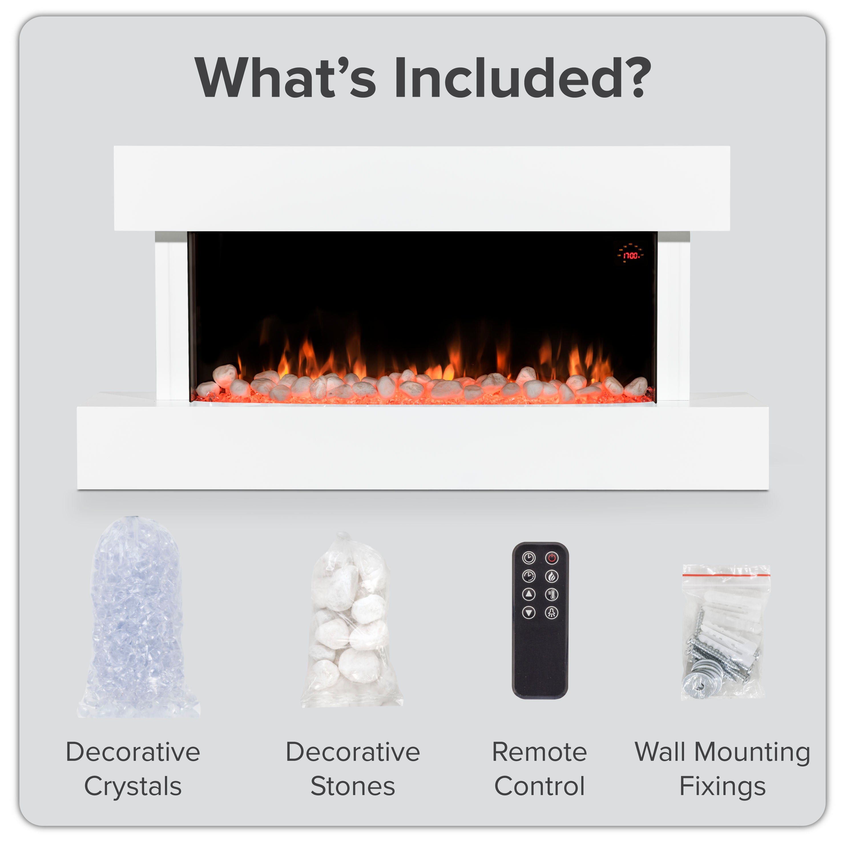 Baridi 46" Electric Fireplace, Wall Mounting with LED Flame Effects,  White - DH113