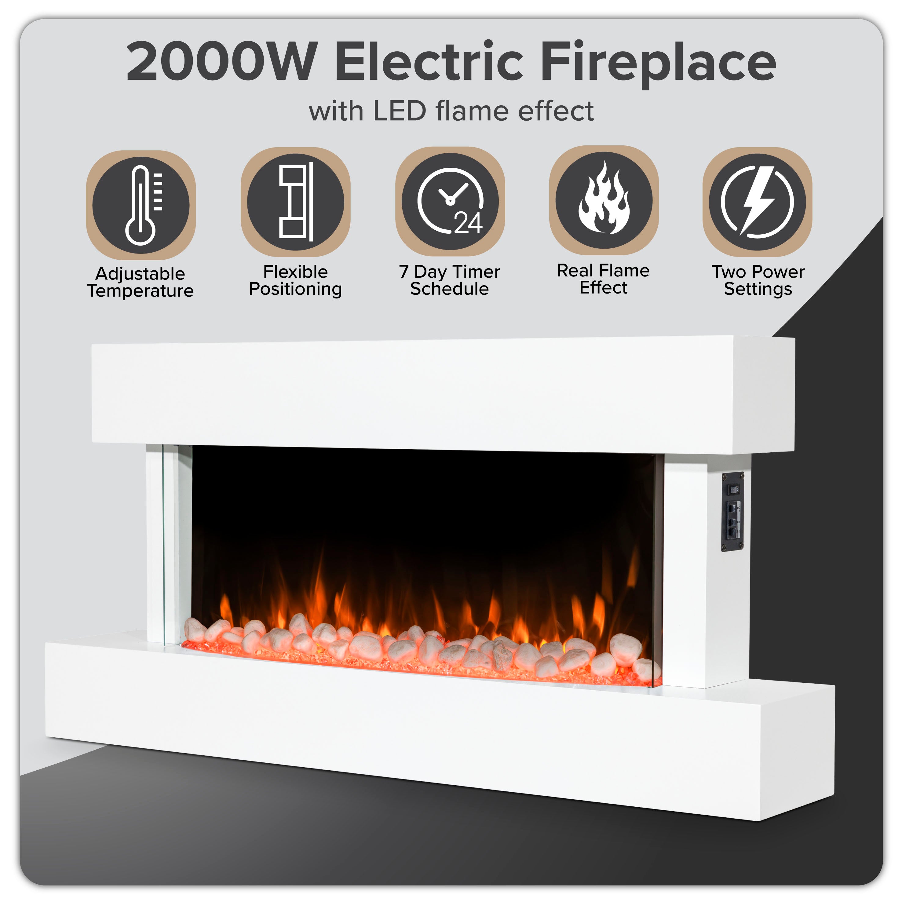 Baridi 46" Electric Fireplace, Wall Mounting with LED Flame Effects,  White - DH113