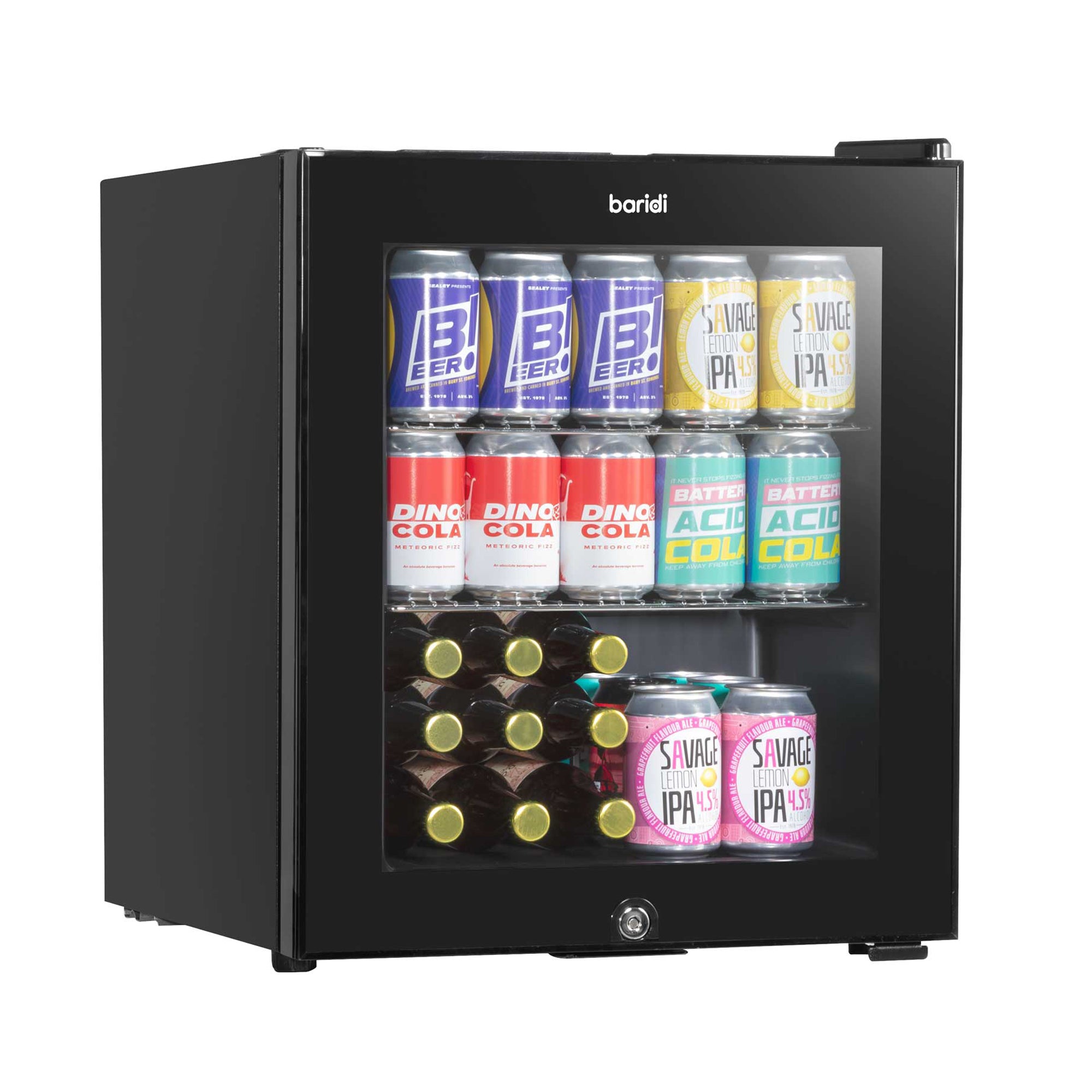 Baridi 50L Drinks/Beer & Wine Mini Cooler Fridge with LED Light, Black - DH12