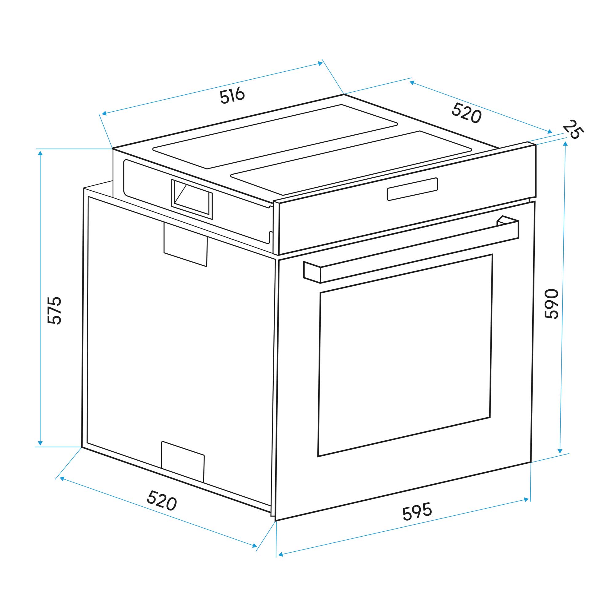 Integrated Fan-Assisted Electric Oven 60cm 55L Capacity with Warming Drawer - Black