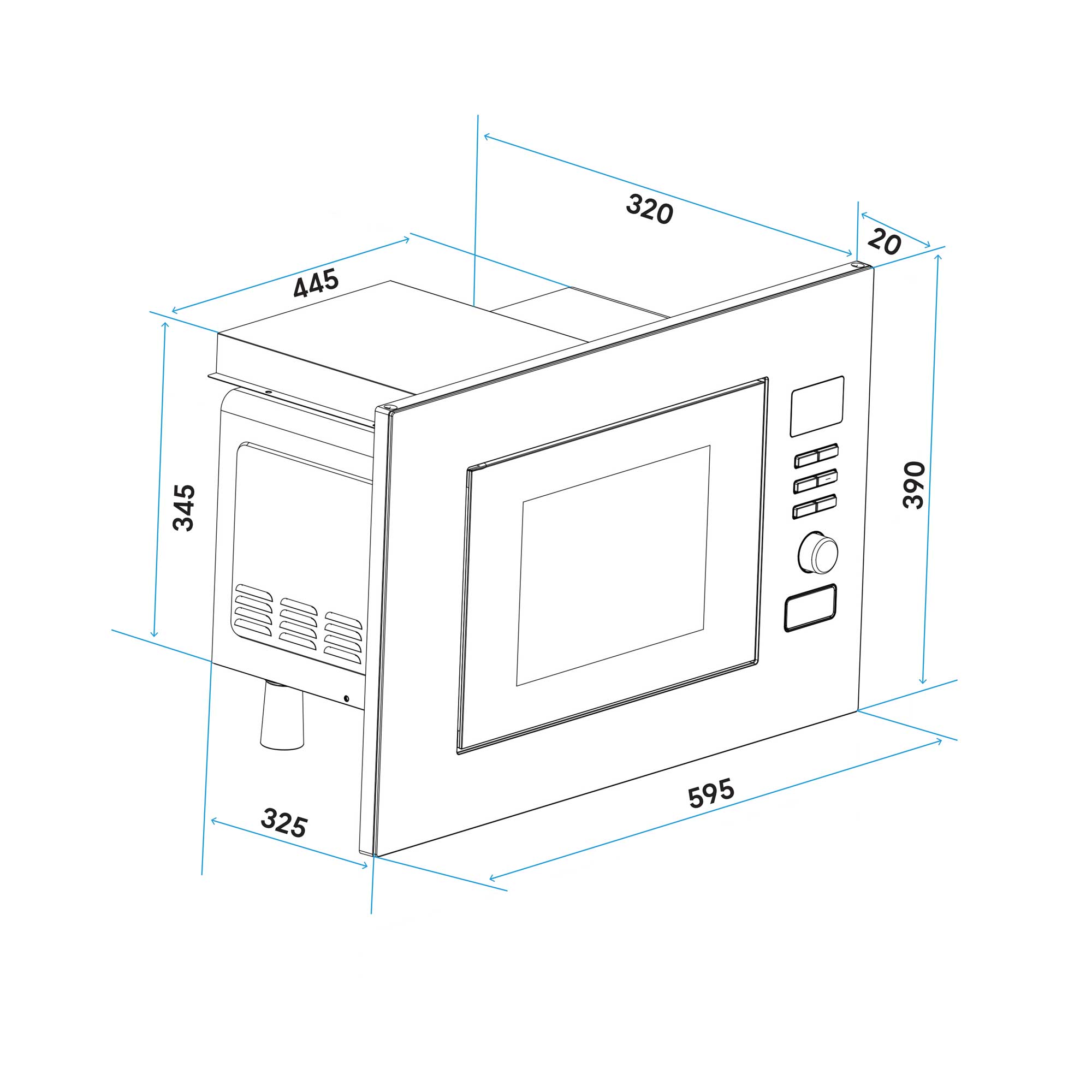 Baridi 20L Integrated Microwave Oven, 800W, Stainless Steel - DH196