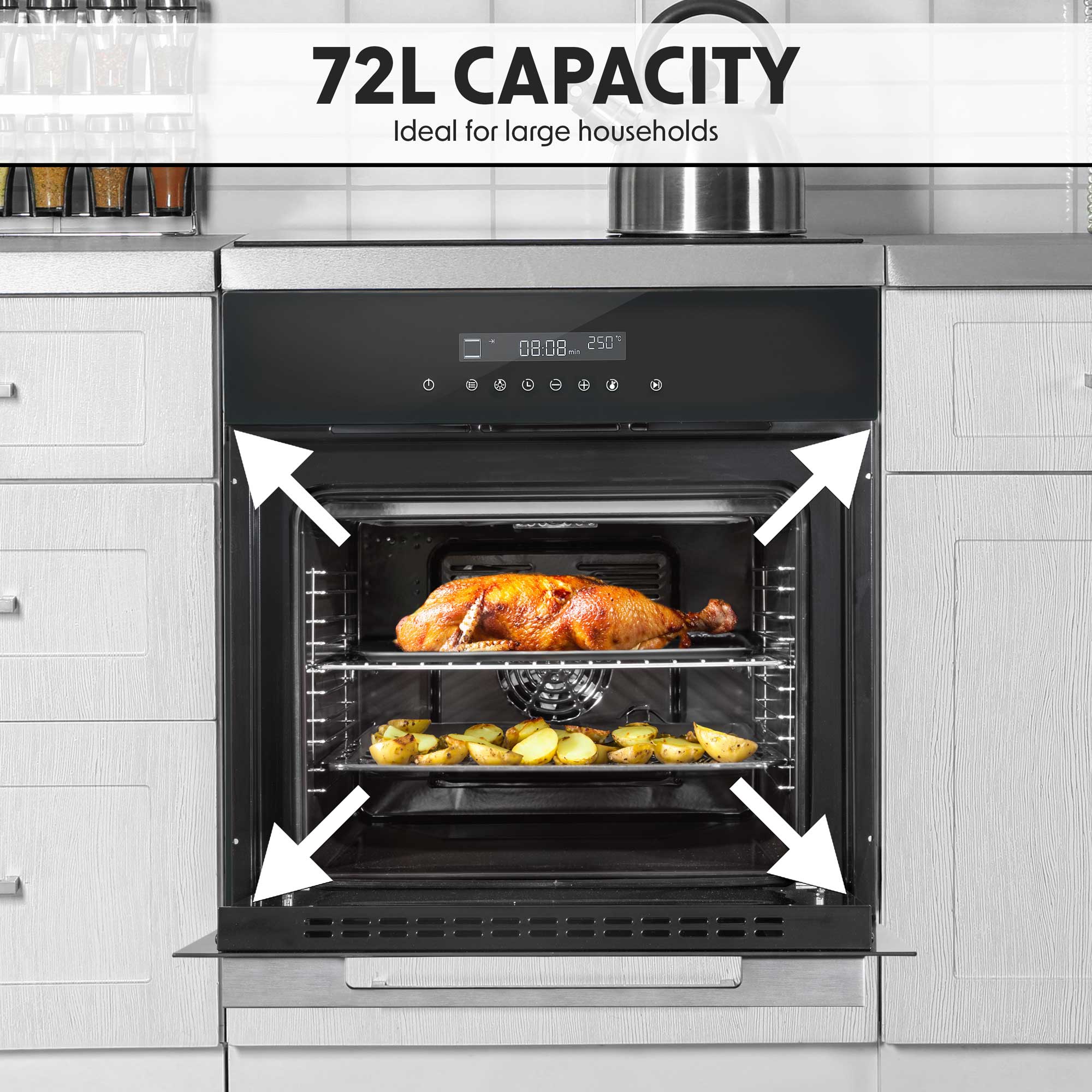 Baridi 60cm Built-In 10 Function Fan Assisted, Electric Oven, Touchscreen, 72L Capacity - DH199