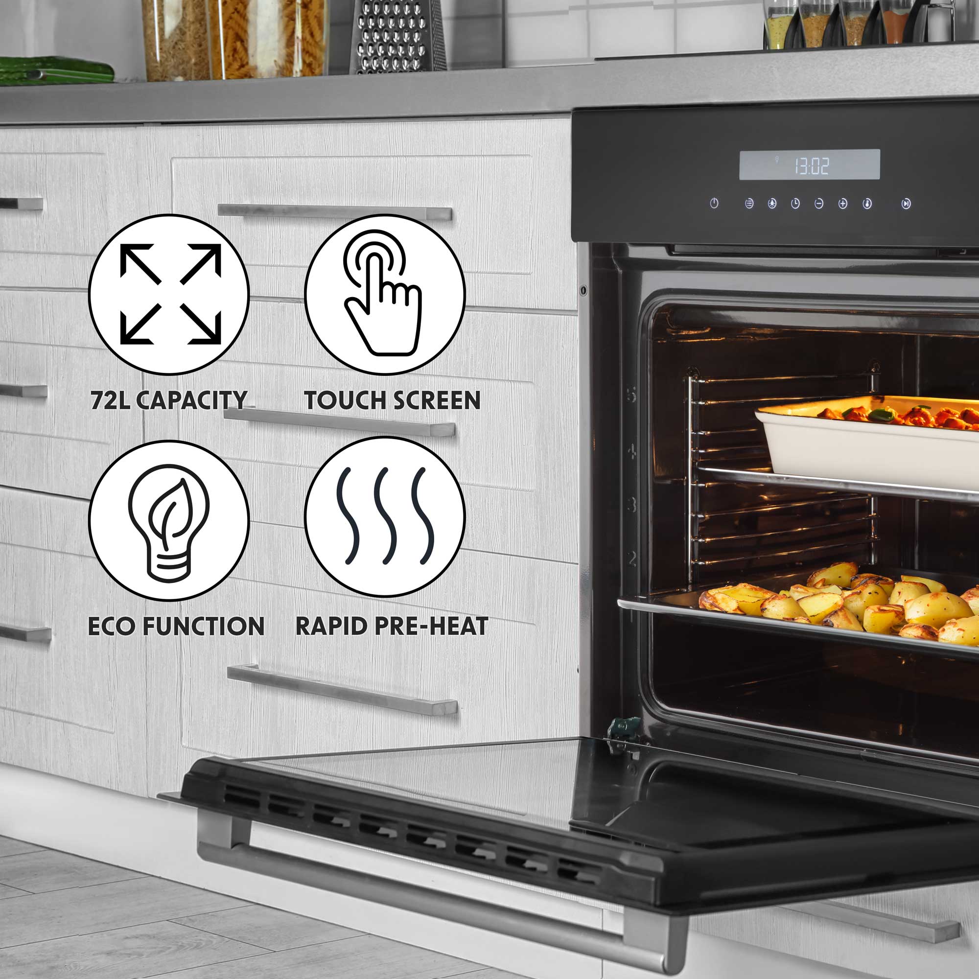 Baridi 60cm Built-In 10 Function Fan Assisted, Electric Oven, Touchscreen, 72L Capacity - DH199