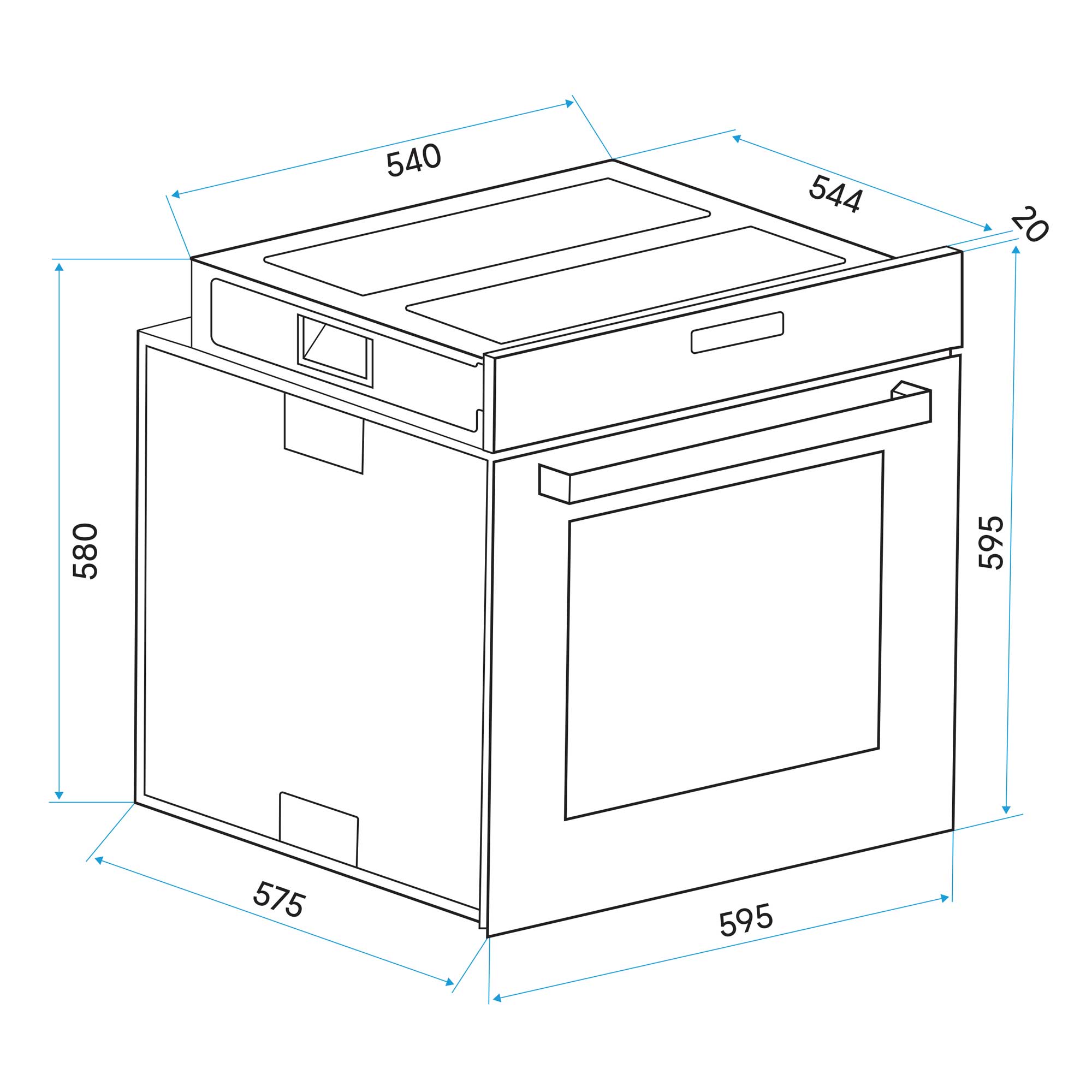 Integrated Fan-Assisted Electric Oven 60cm 72L Capacity with Warming Drawer - Black/Stainless Steel