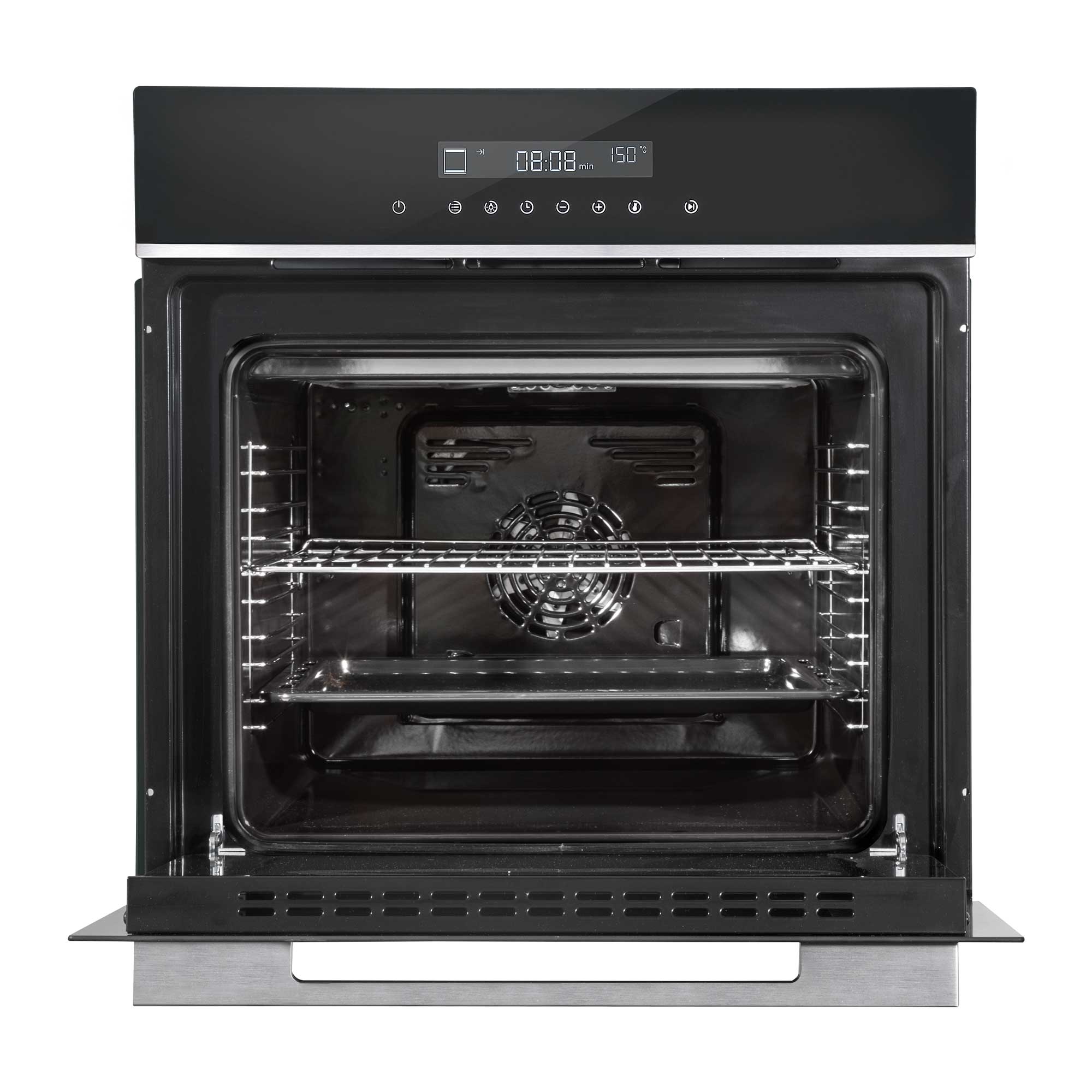 Integrated Fan-Assisted Electric Oven 60cm 72L Capacity with Warming Drawer - Black/Stainless Steel