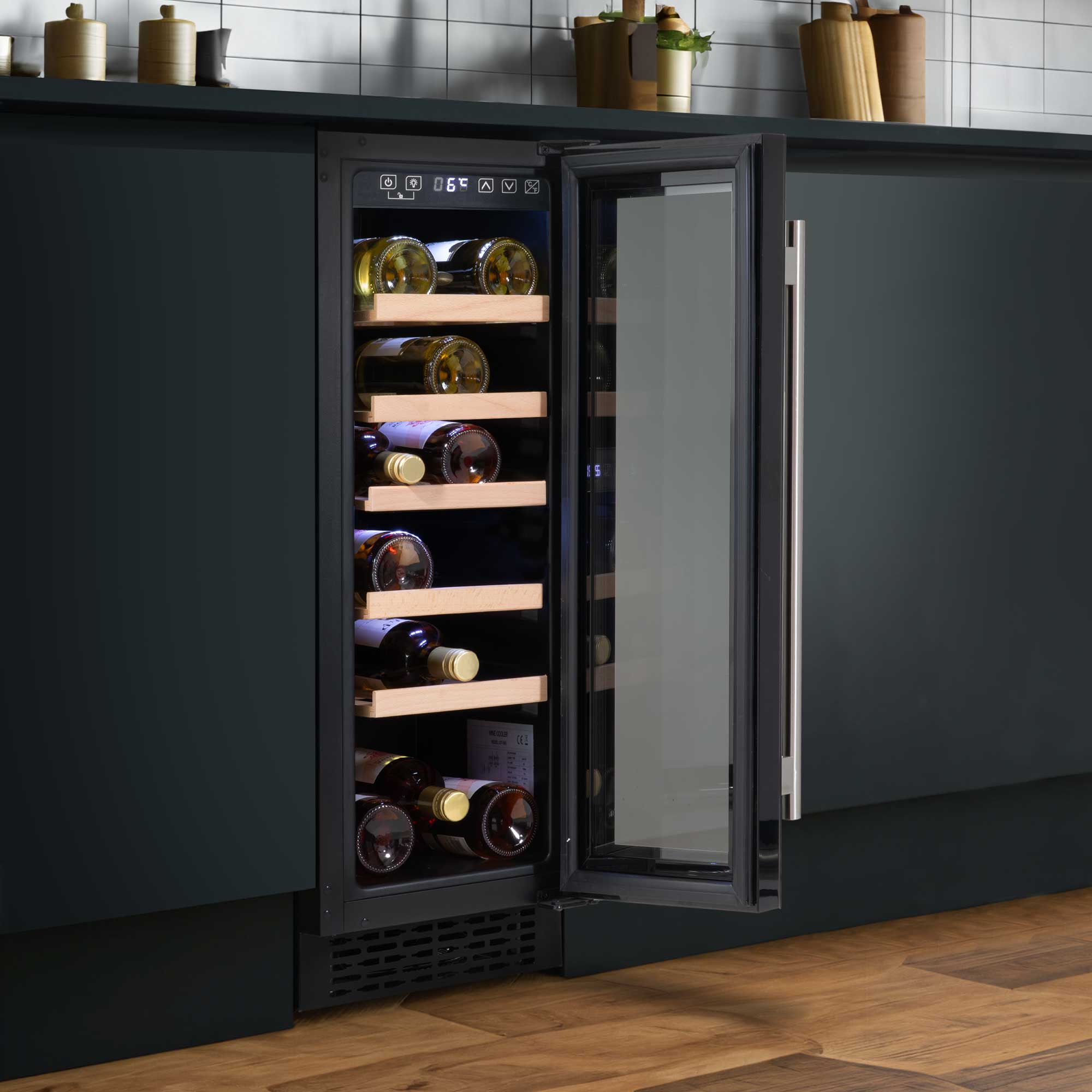 Baridi 20 Bottle Slim 30cm Built-In Wine Cooler with Digital Touchscreen Controls - DH203