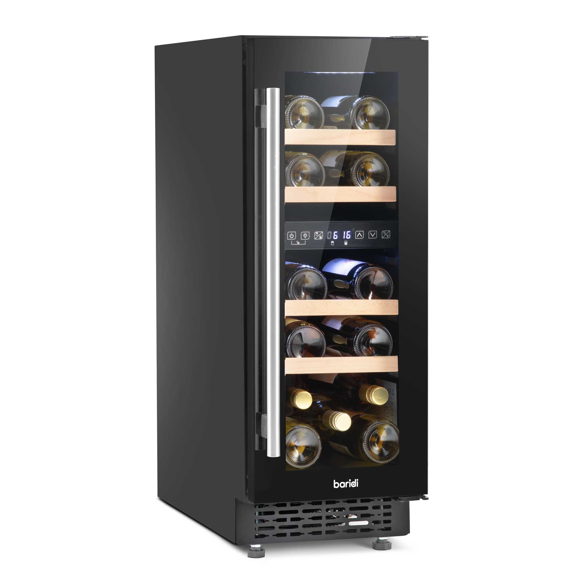 Baridi 17 Bottle Dual Zone Slim Built-In 30cm Wine Cooler, Touch Screen Controls, Black - DH204