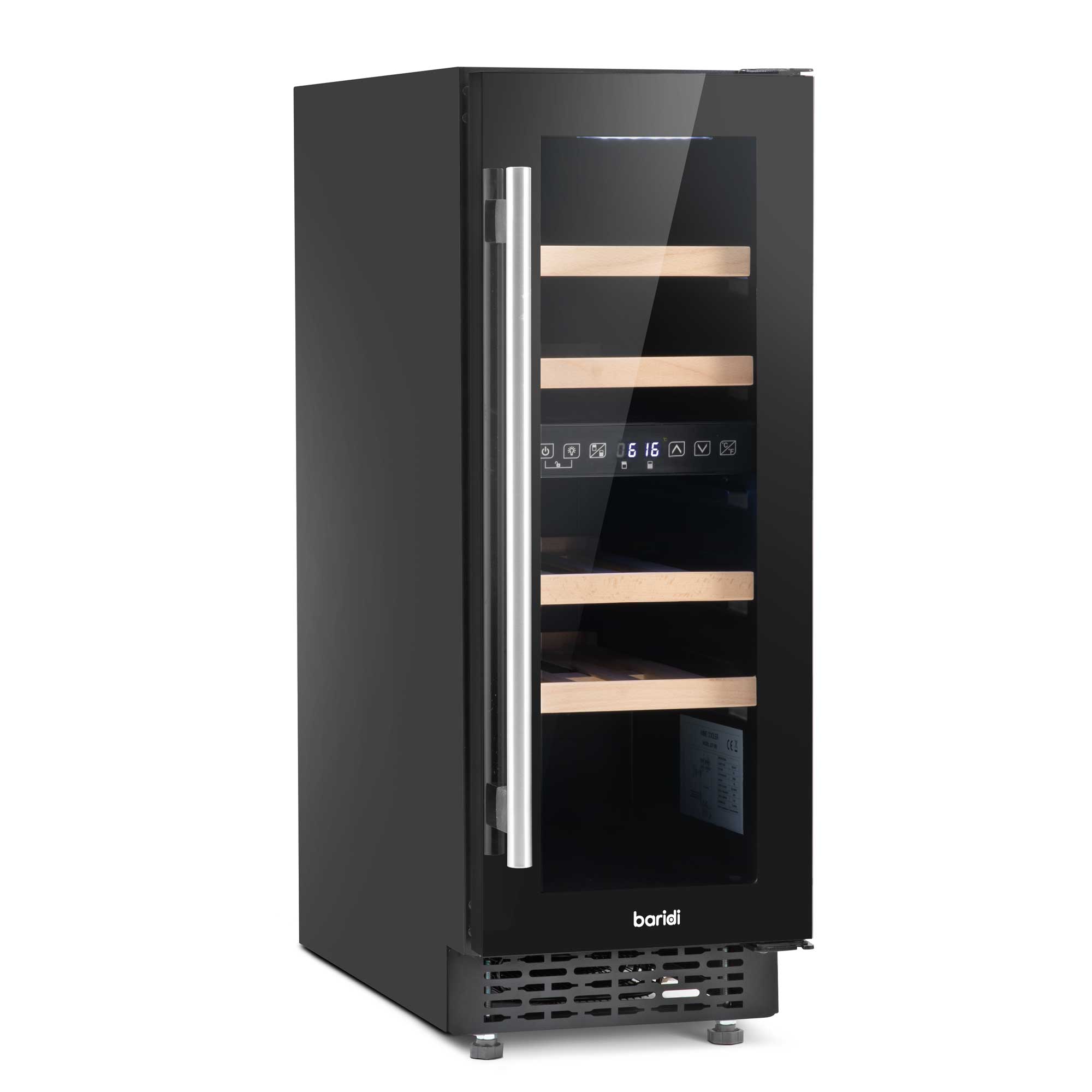 Baridi 17 Bottle Dual Zone Slim Built-In 30cm Wine Cooler, Touch Screen Controls, Black - DH204