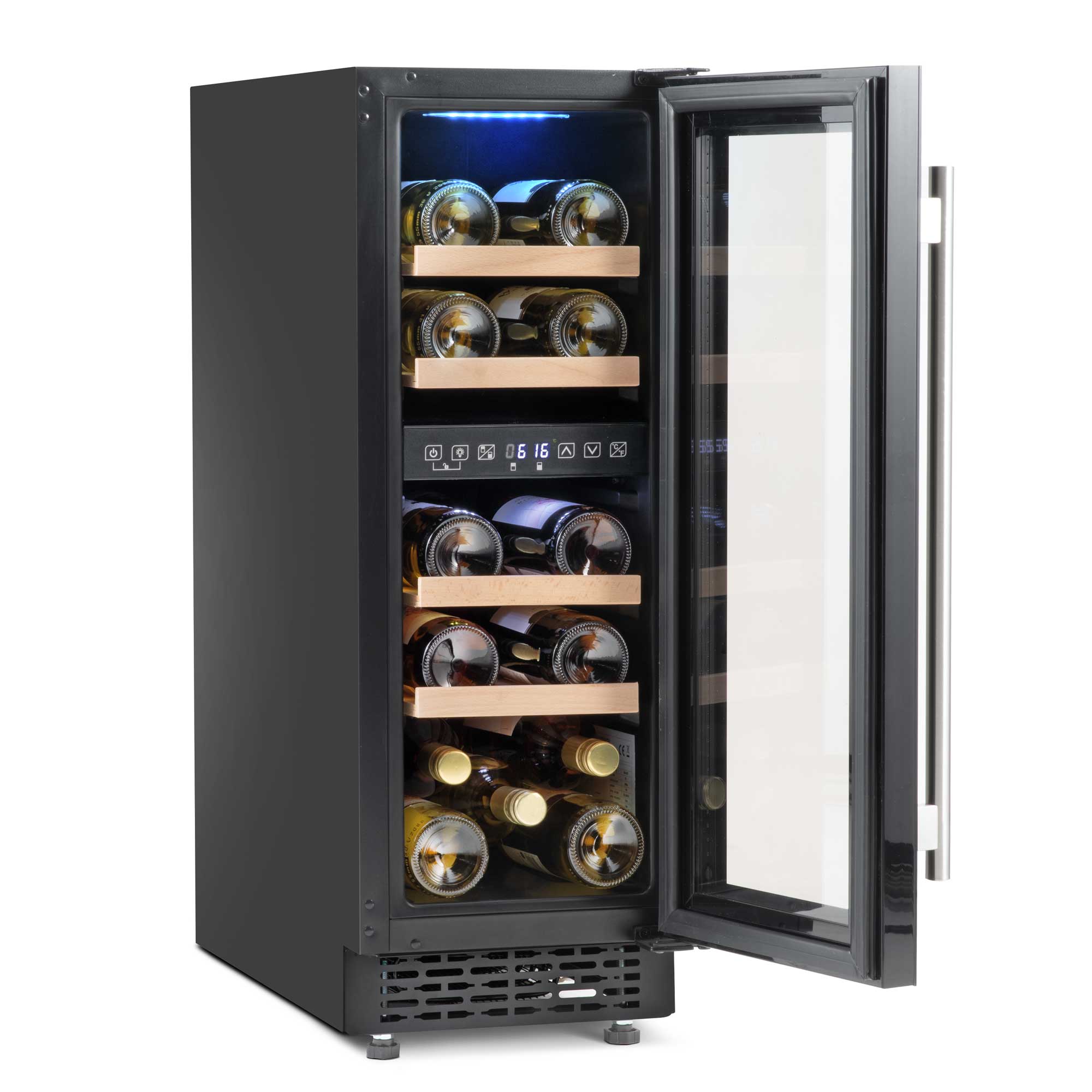 Baridi 17 Bottle Dual Zone Slim Built-In 30cm Wine Cooler, Touch Screen Controls, Black - DH204