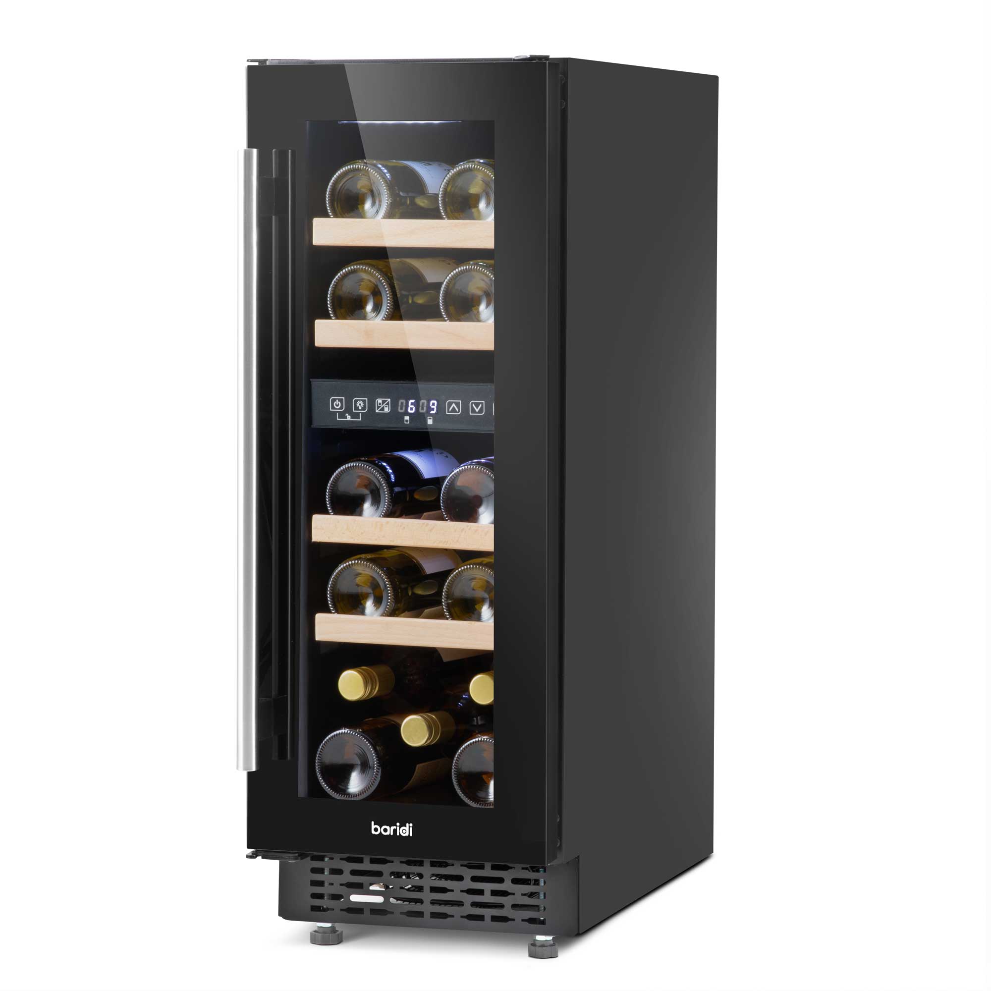 Baridi 17 Bottle Dual Zone Slim Built-In 30cm Wine Cooler, Touch Screen Controls, Black - DH204