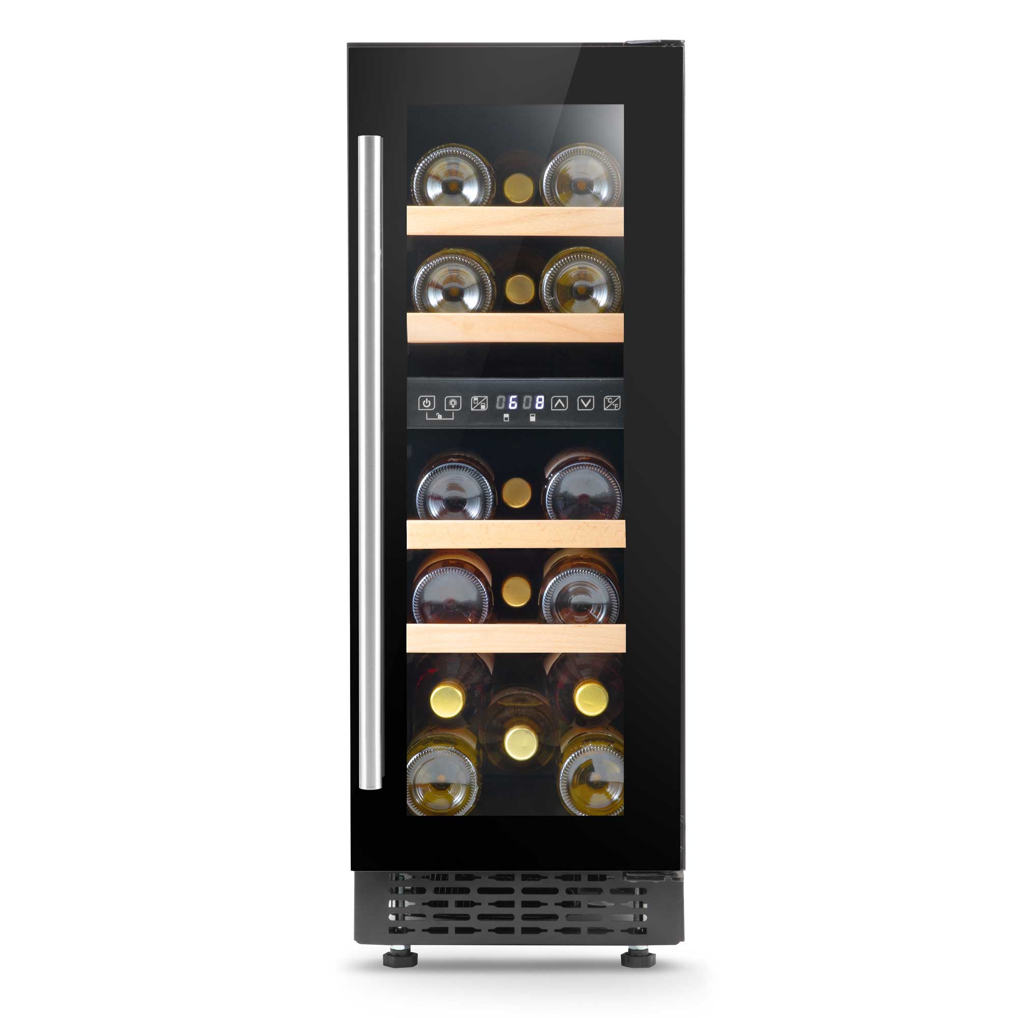 Baridi 17 Bottle Dual Zone Slim Built-In 30cm Wine Cooler, Touch Screen Controls, Black - DH204