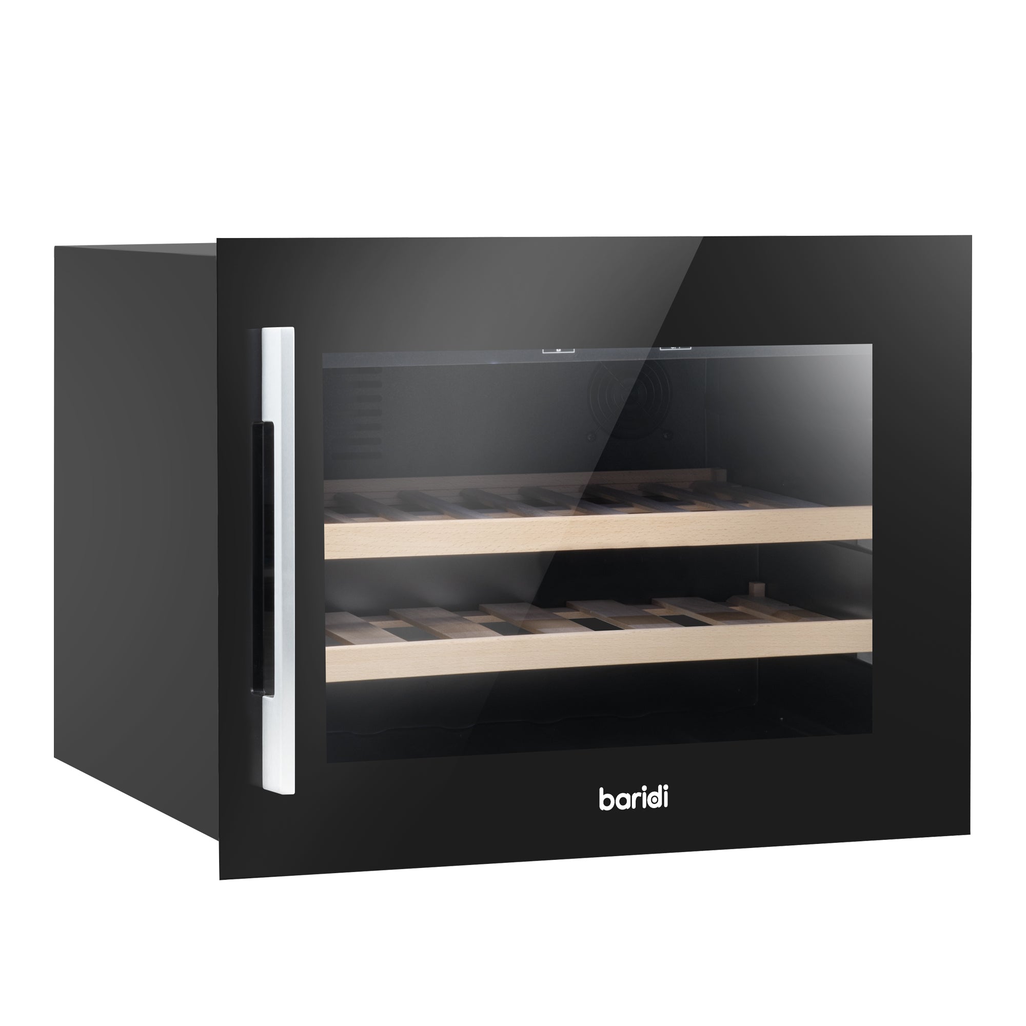 Baridi 60cm Built-In 28 Bottle Wine Cooler with Beech Wood Shelves, Black - DH205