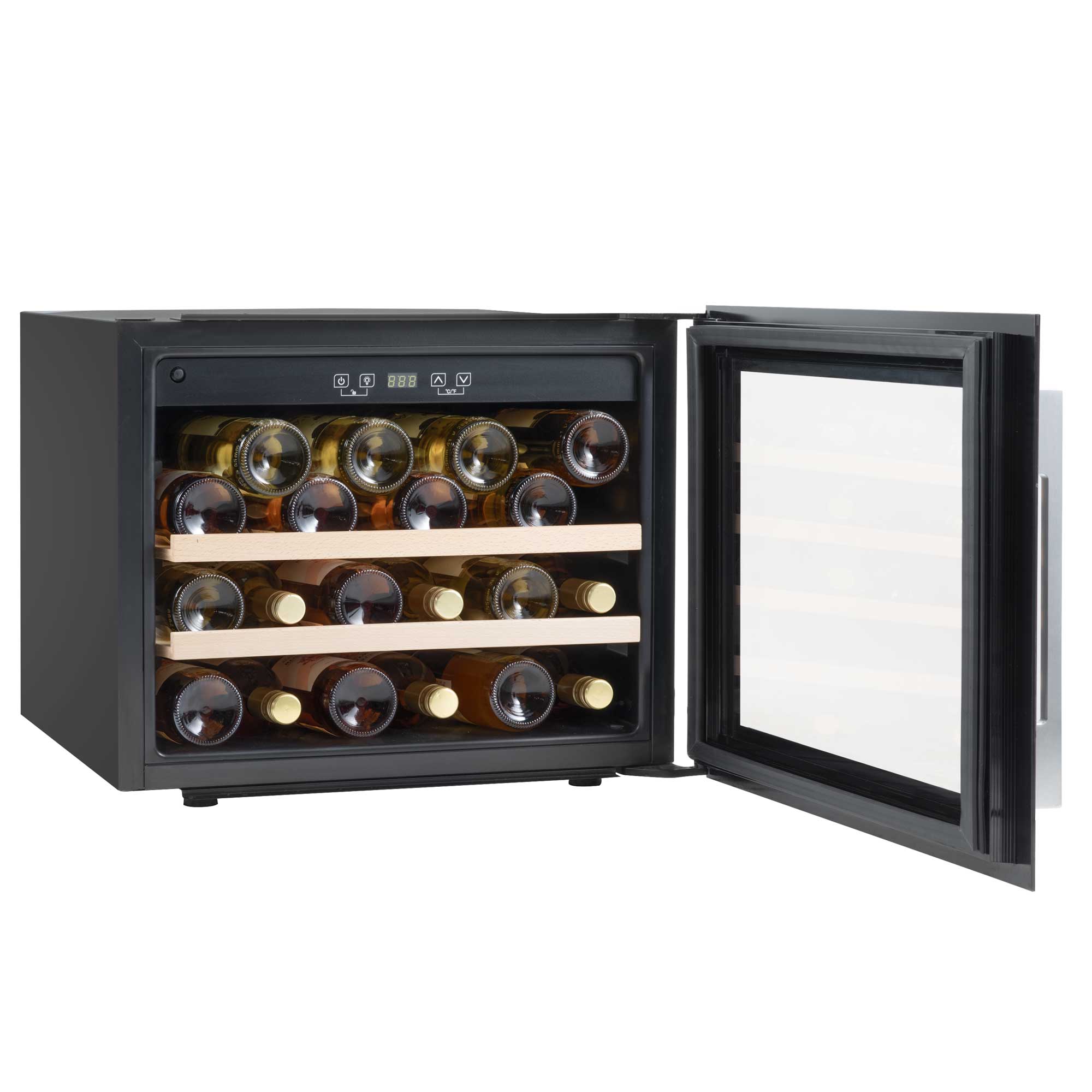 Baridi 60cm Built-In 28 Bottle Wine Cooler with Beech Wood Shelves, Black - DH205