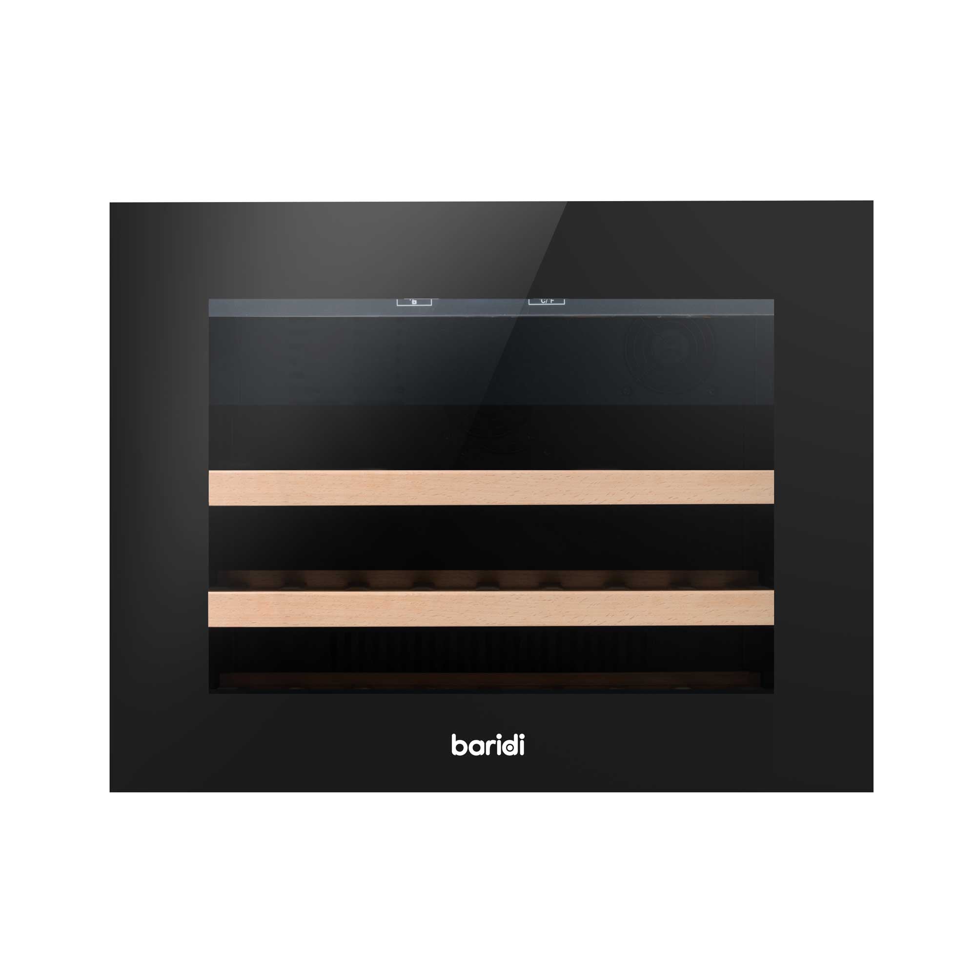 Baridi 60cm Built-In 28 Bottle Wine Cooler with Beech Wood Shelves, Black - DH205