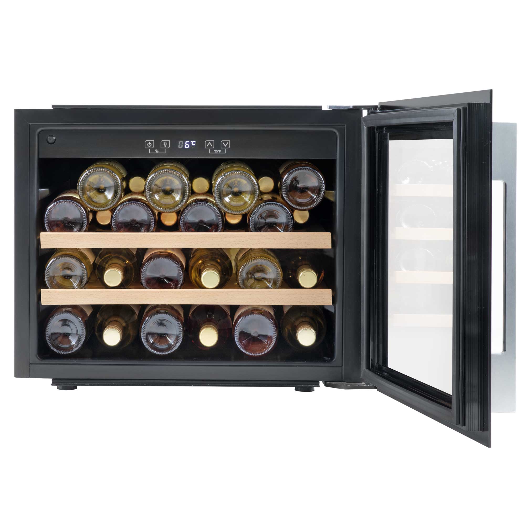 Baridi 60cm Built-In 28 Bottle Wine Cooler with Beech Wood Shelves, Black - DH205