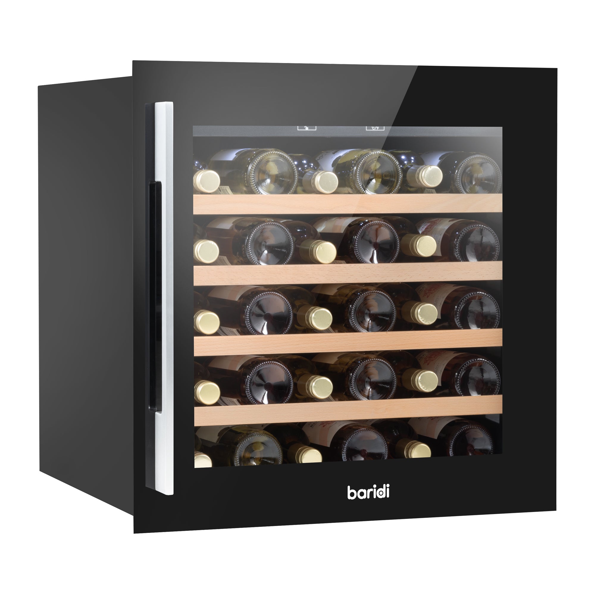 Baridi 60cm Built-In 36 Bottle Wine Cooler with Beech Wood Shelves, Black - DH206