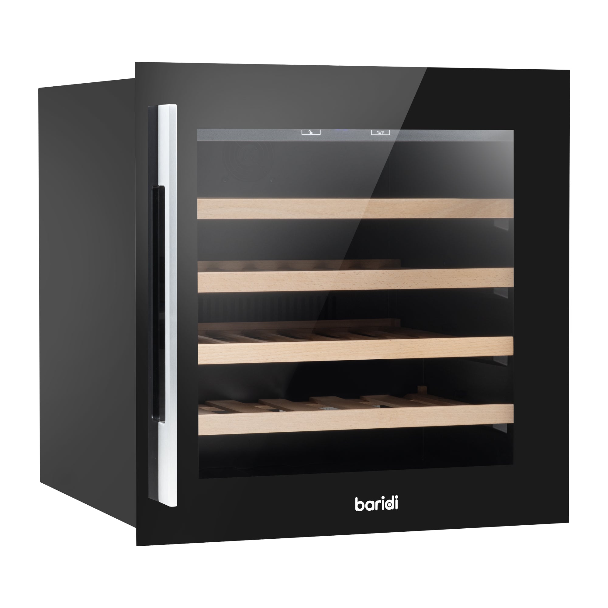 Baridi 60cm Built-In 36 Bottle Wine Cooler with Beech Wood Shelves, Black - DH206