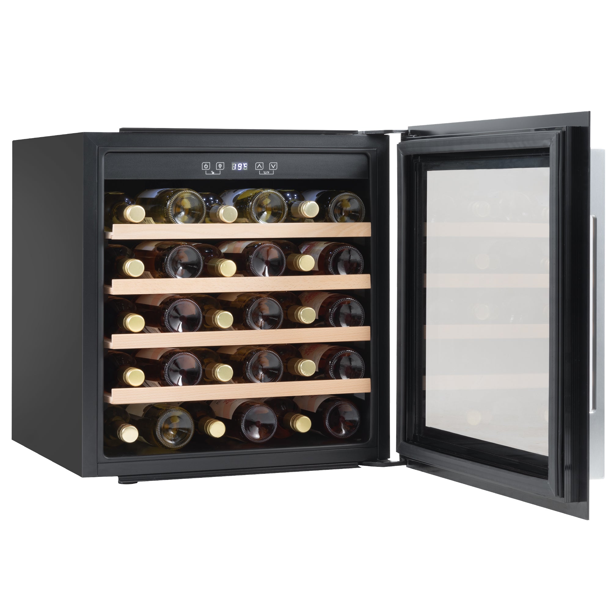 Baridi 60cm Built-In 36 Bottle Wine Cooler with Beech Wood Shelves, Black - DH206