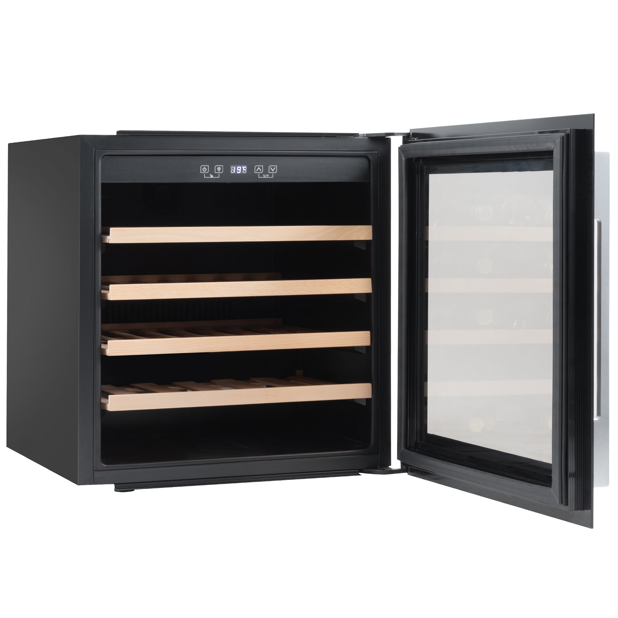 Baridi 60cm Built-In 36 Bottle Wine Cooler with Beech Wood Shelves, Black - DH206