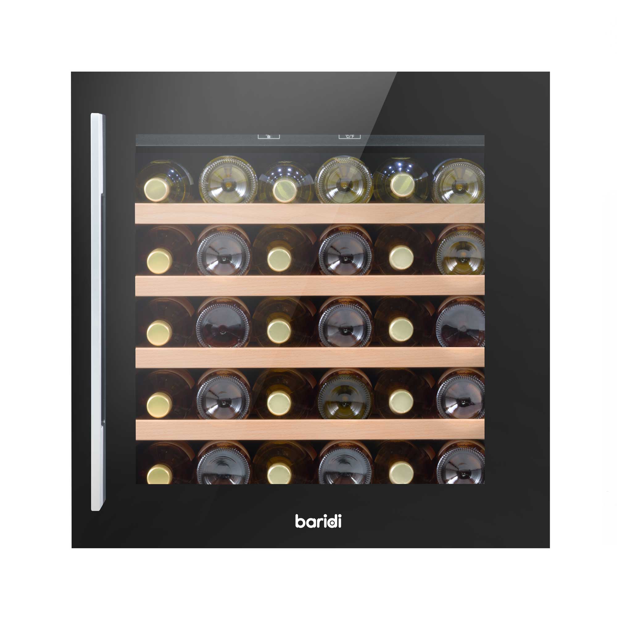 Baridi 60cm Built-In 36 Bottle Wine Cooler with Beech Wood Shelves, Black - DH206