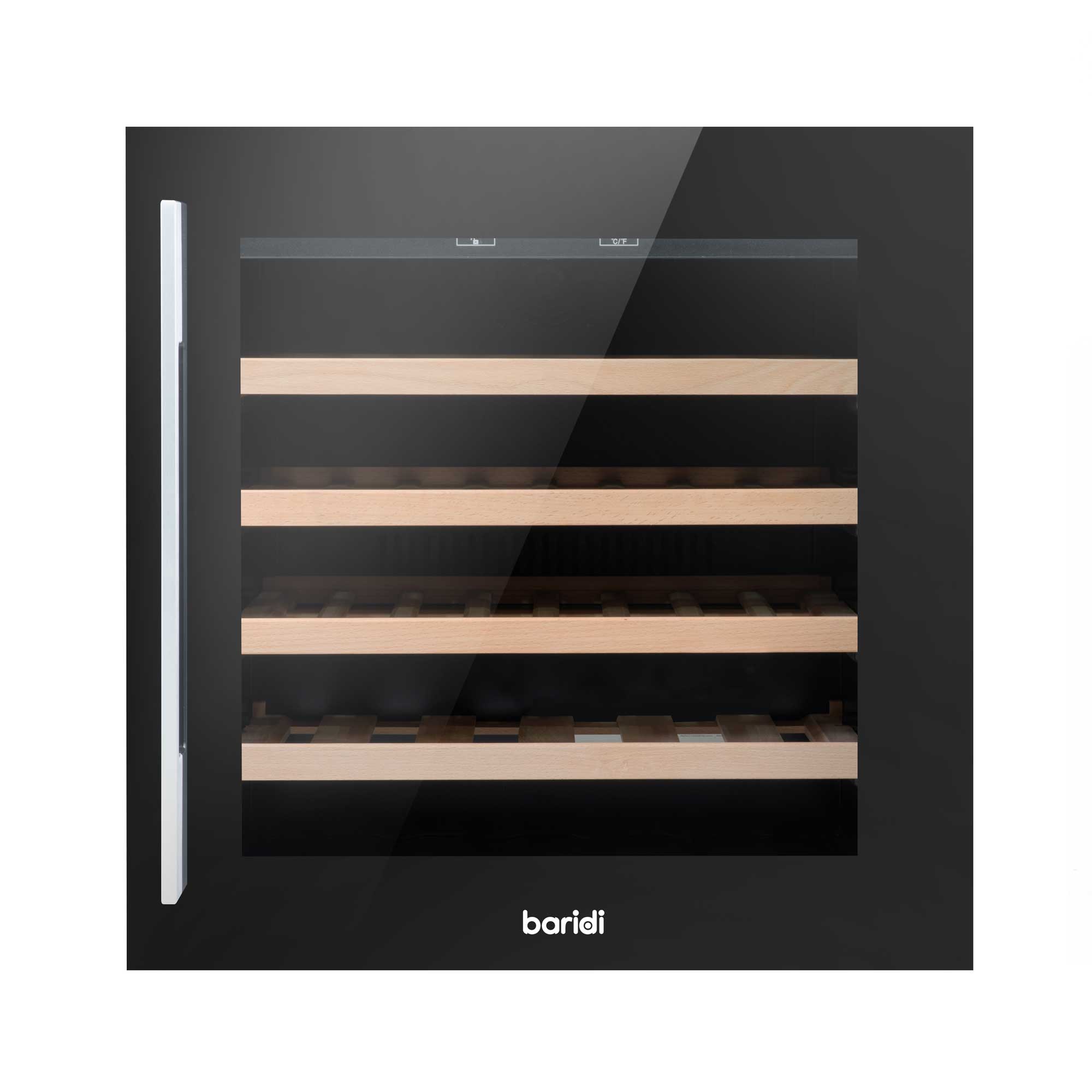 Baridi 60cm Built-In 36 Bottle Wine Cooler with Beech Wood Shelves, Black - DH206