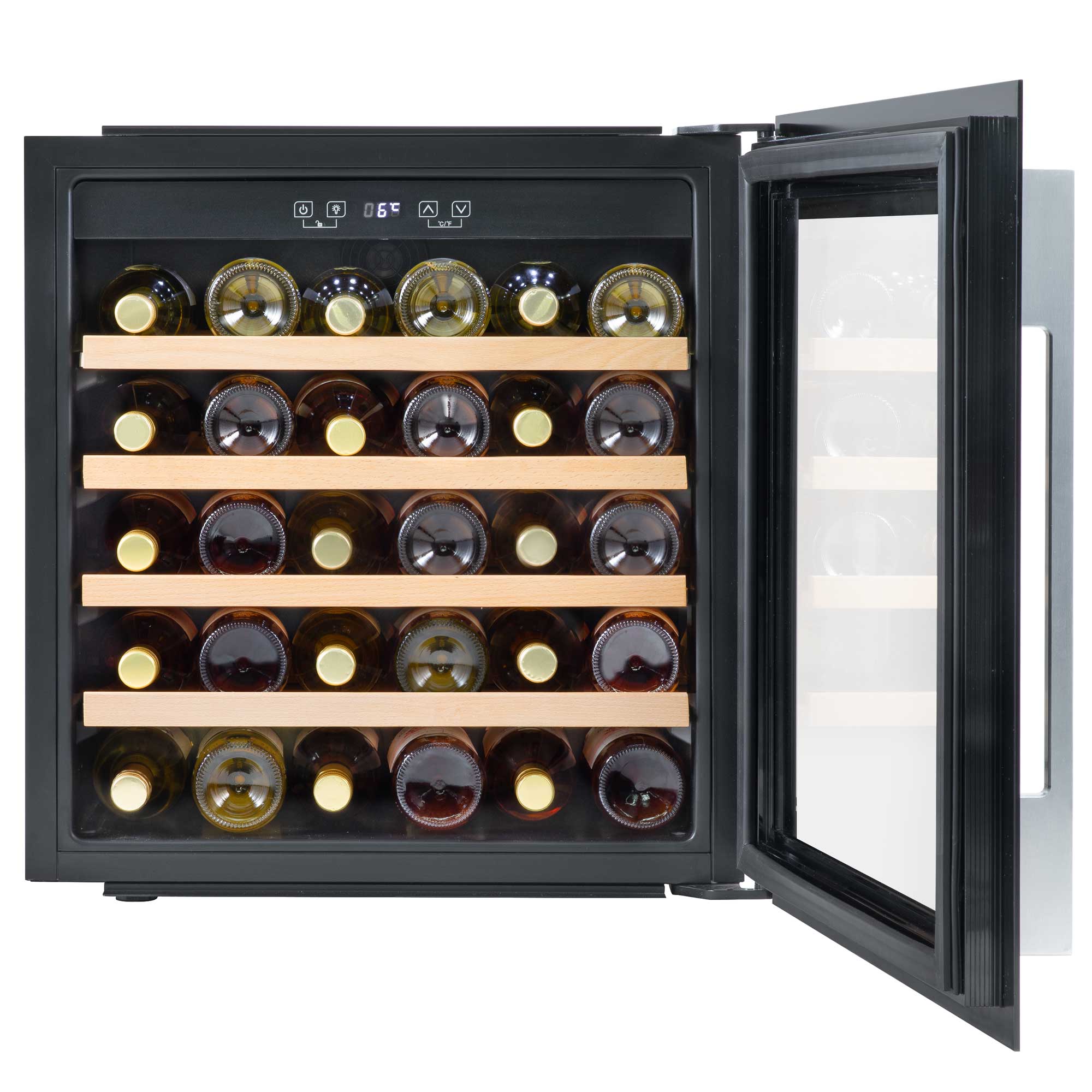 Baridi 60cm Built-In 36 Bottle Wine Cooler with Beech Wood Shelves, Black - DH206