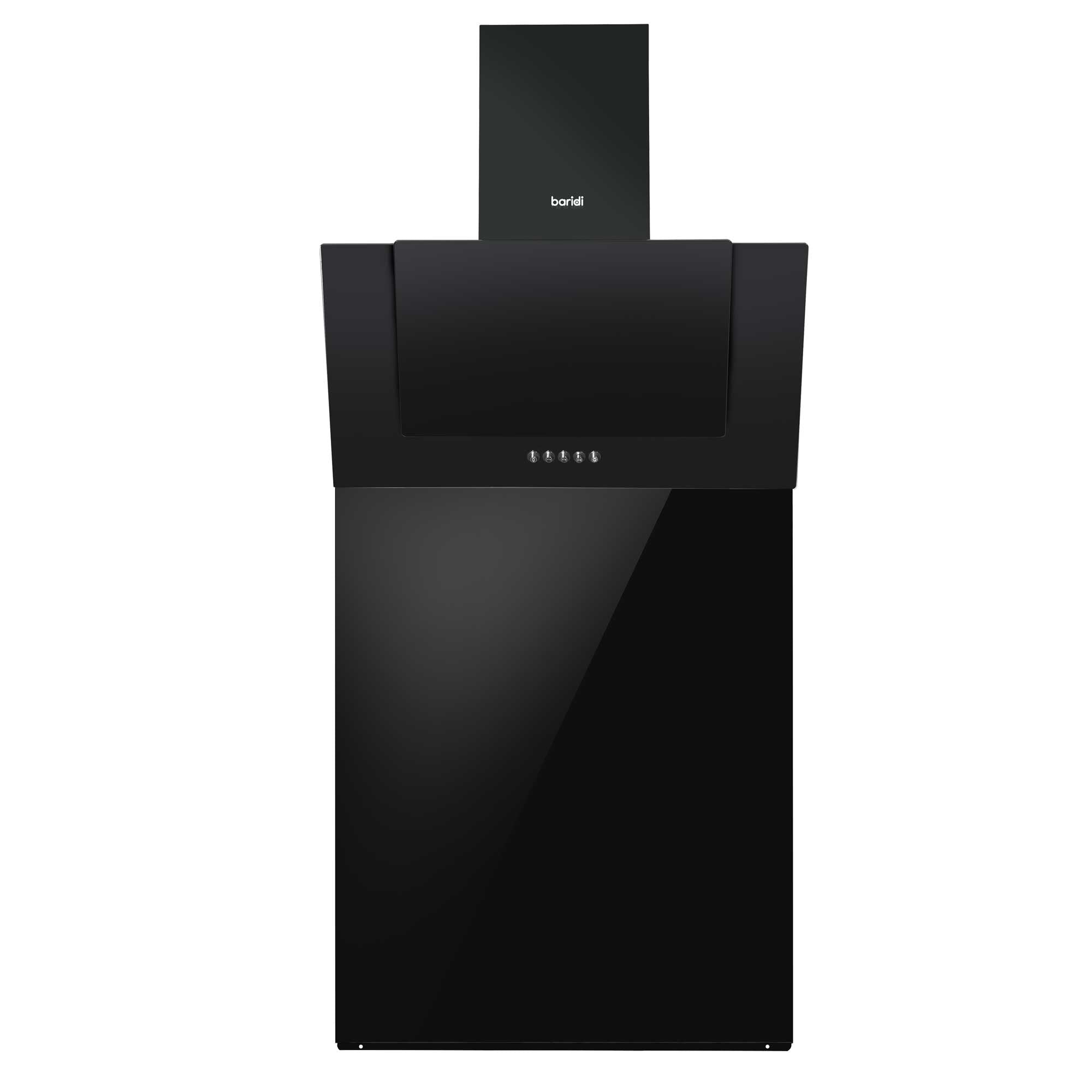 Angled Chimney Cooker Hood with Carbon Filters, LED Lamp & Splashback - Black Glass