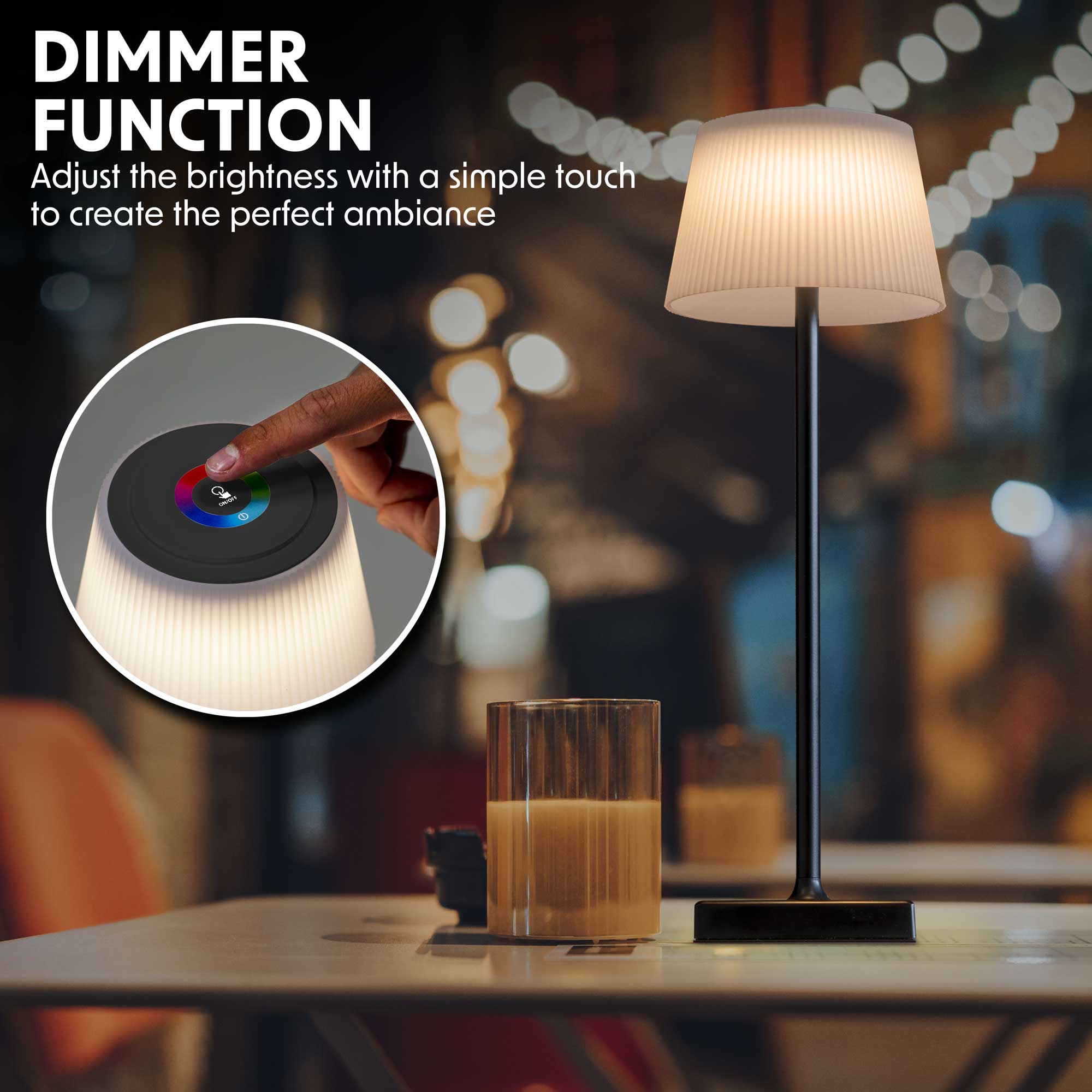 Rechargeable Table Lamp for Home, Office, Restaurants, RGB Colours - Black - DH212