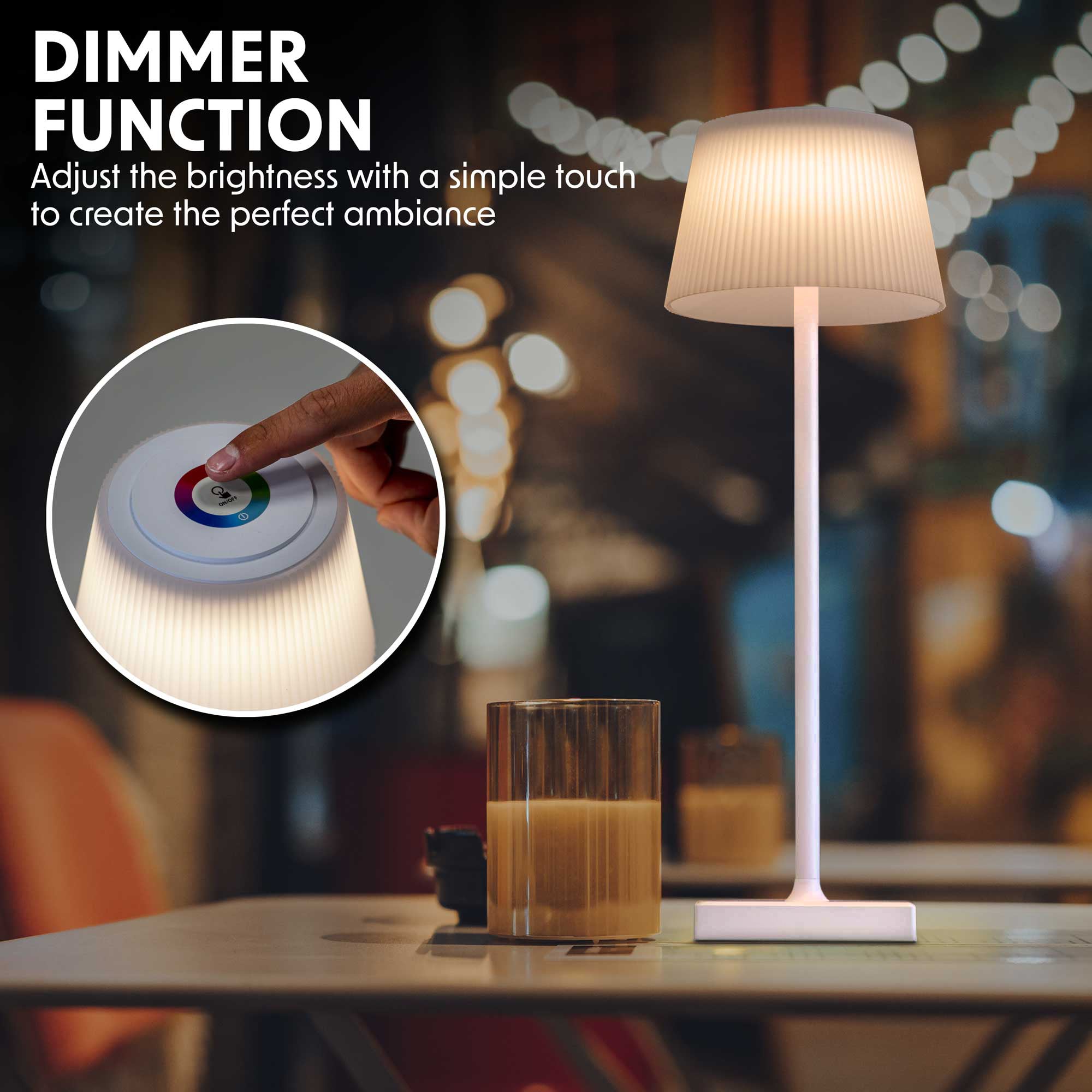 Rechargeable Table Lamp for Home, Office, Restaurants, RGB Colours - White - DH213