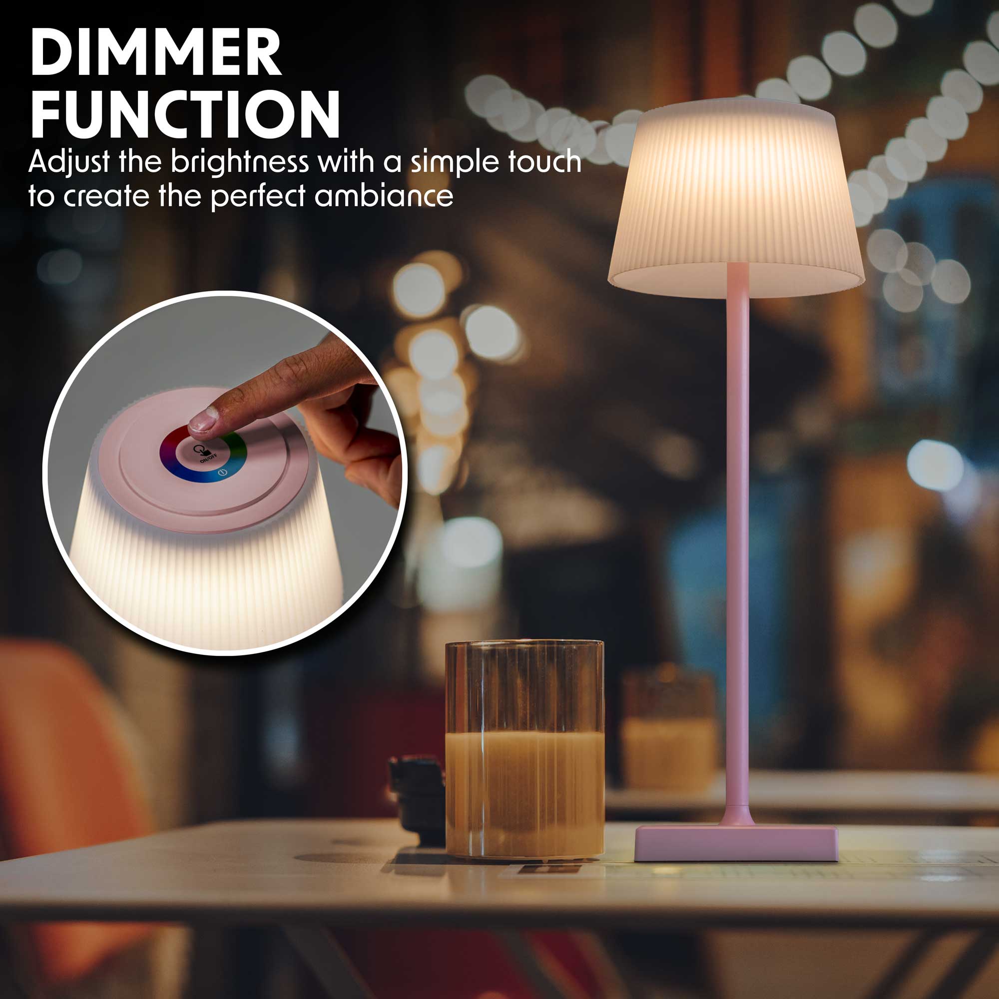 Rechargeable Table Lamp for Home, Office, Restaurants, RGB Colours - Pink - DH215