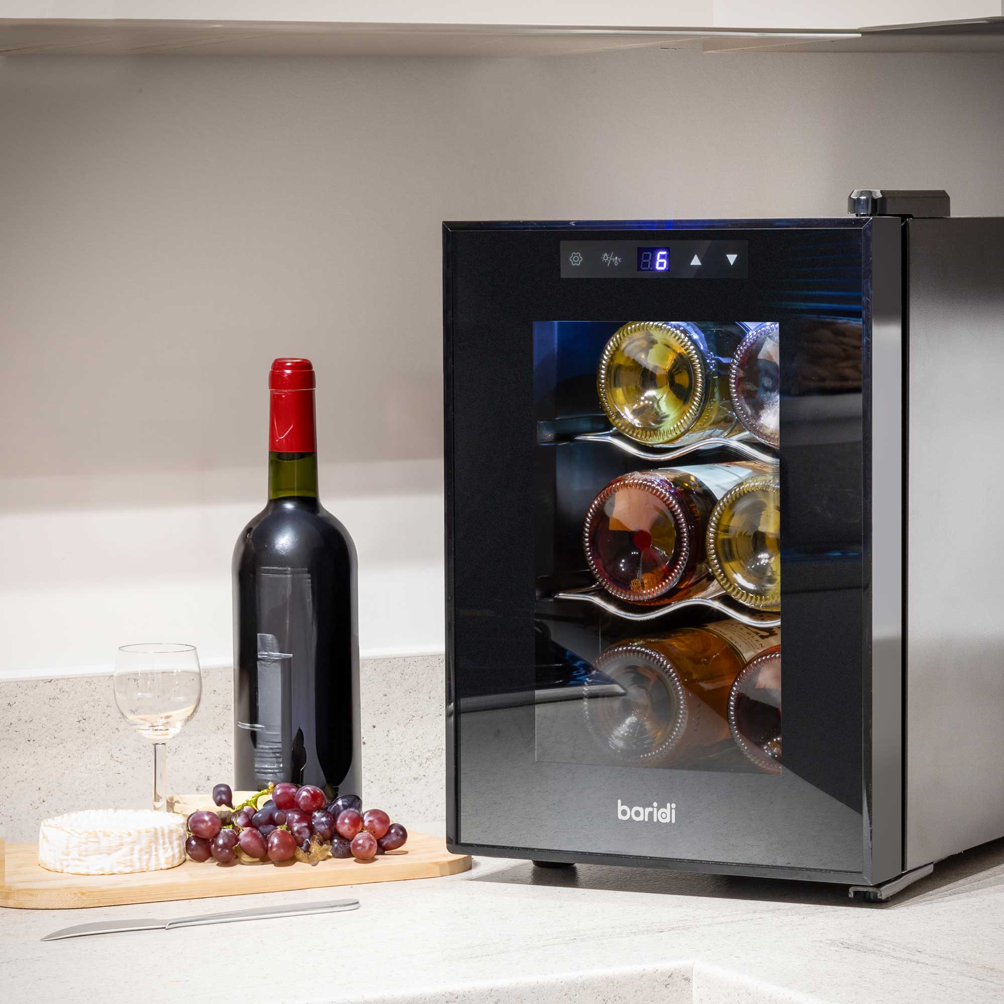 Baridi 6 Bottle Wine Cooler, Thermoelectric, 5-18°C, Touch Controls, Table Top - DH217