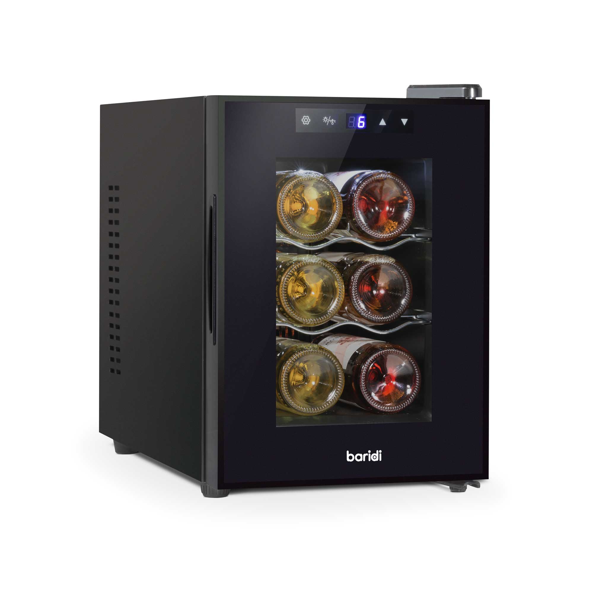 Baridi 6 Bottle Wine Cooler, Thermoelectric, 5-18°C, Touch Controls, Table Top - DH217