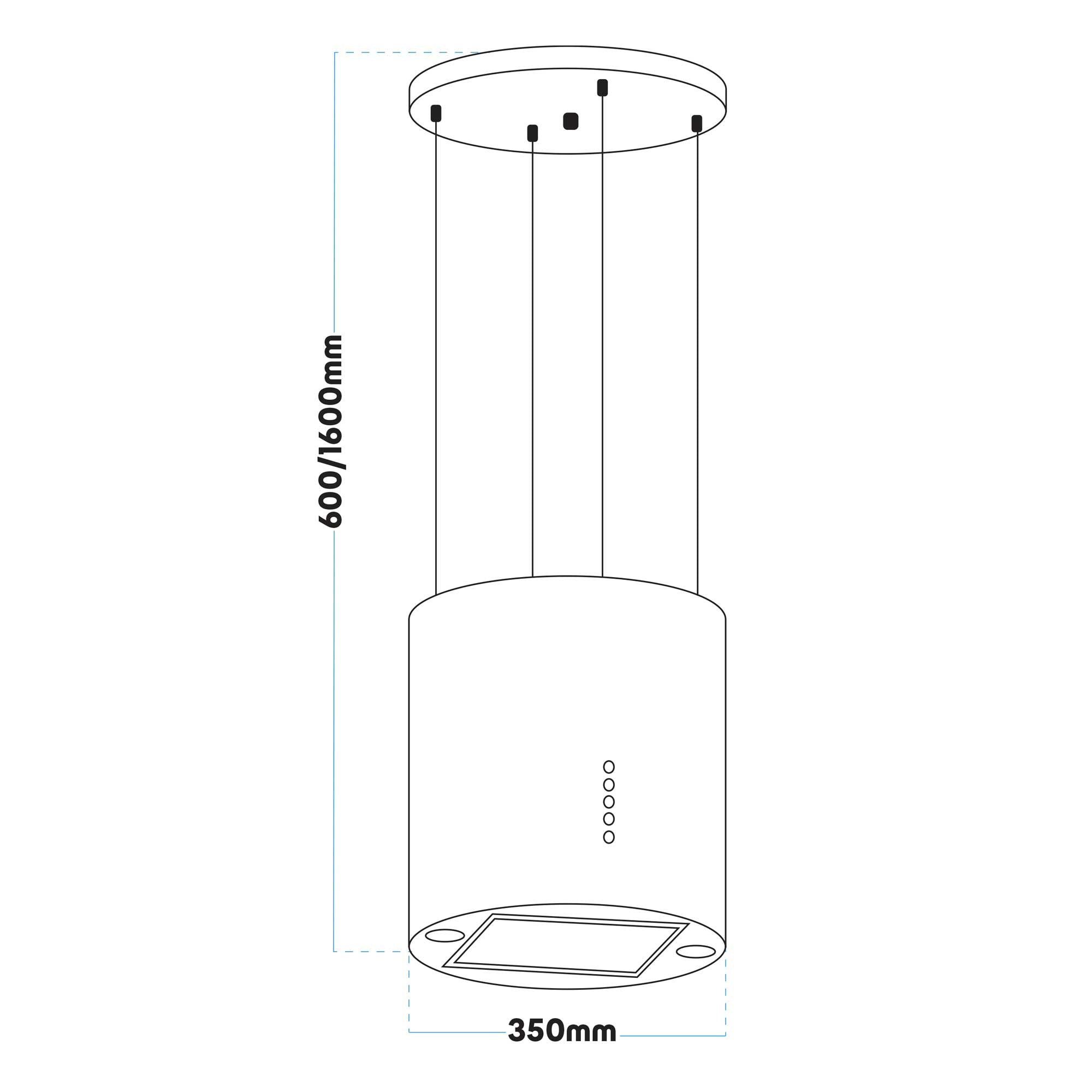 Baridi Island Cooker Hood, Pendant Style, Ø35cm, 3 Speed, Stainless Steel - DH220