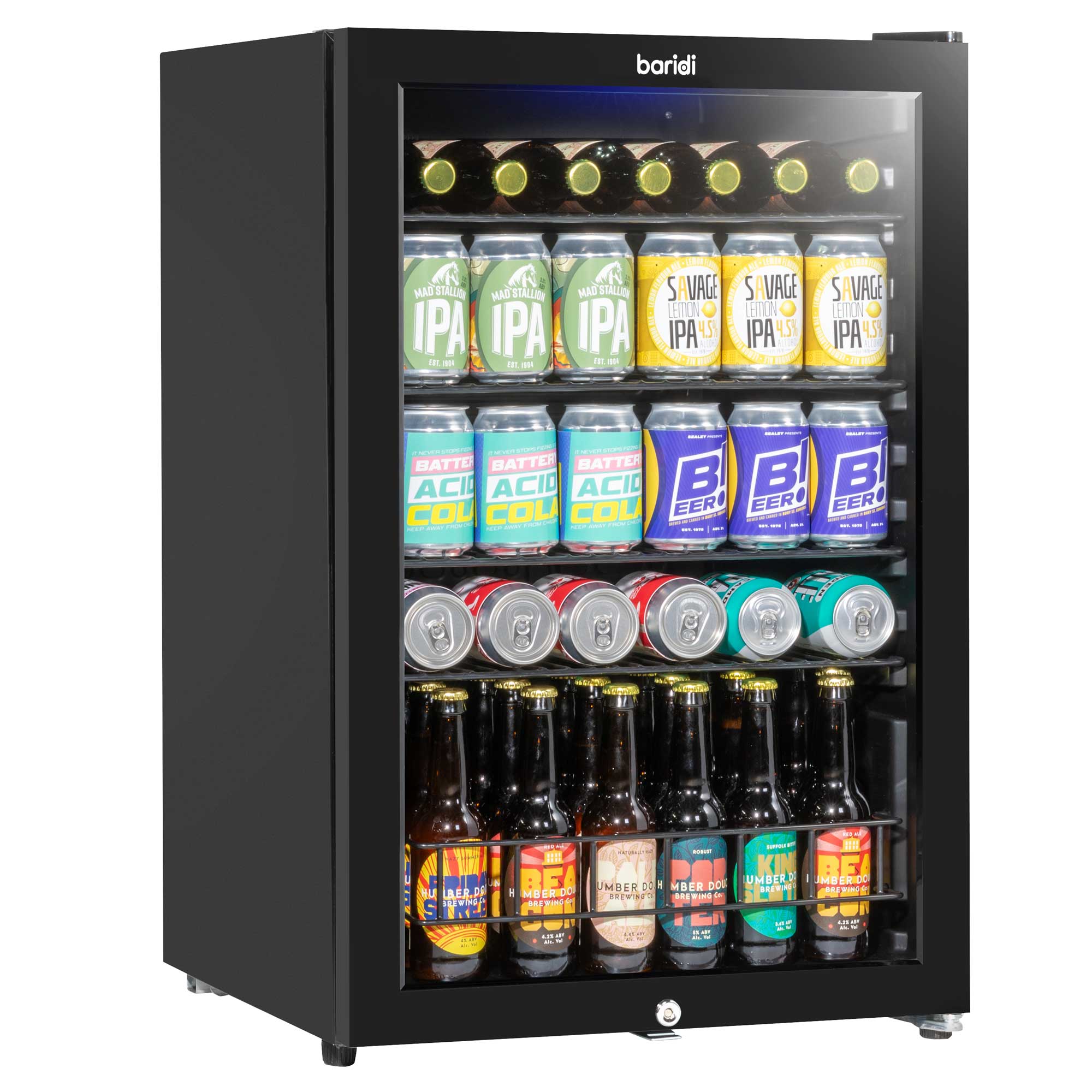 Baridi 115L Under Counter Drinks/Beer & Wine Cooler Fridge with Light - Black - DH223